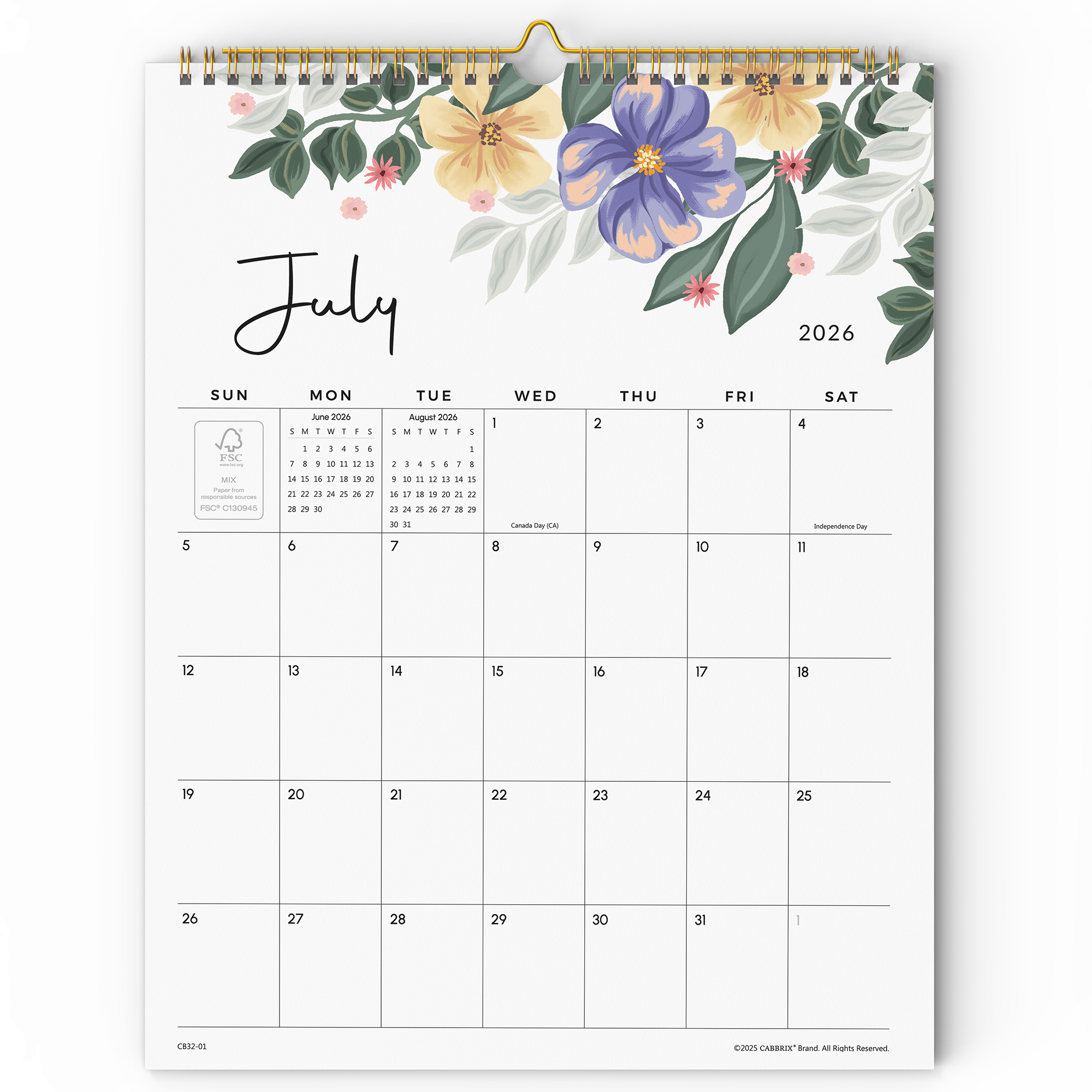 Cabbrix 2026-27 Wall Calendar, Twin-Wire Binding, 12"L×15"W, Bloom Chronicles