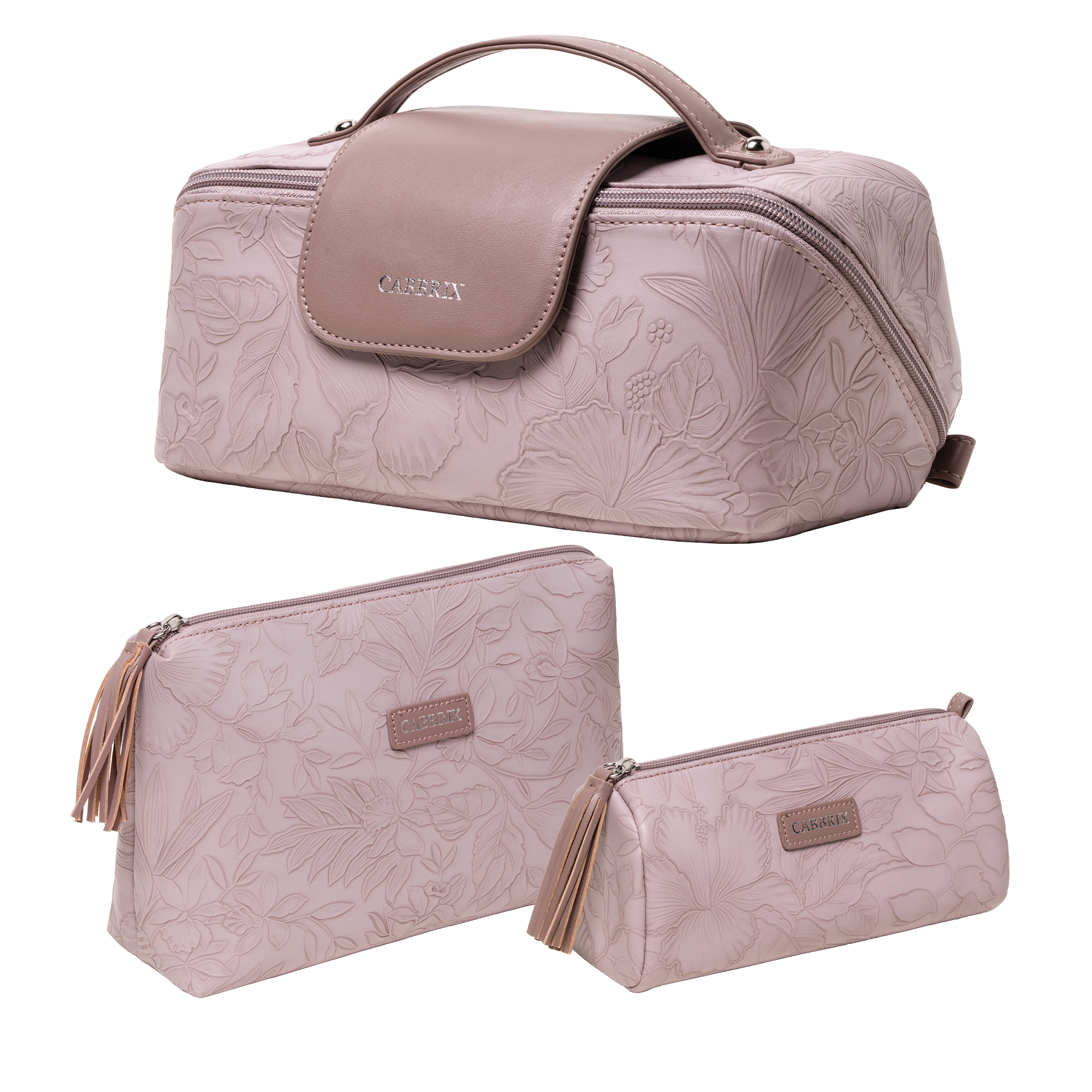 Cabbrix Travel Makeup Bag, 3 Pcs Set Large Capacity Cosmetic Bag, Purple