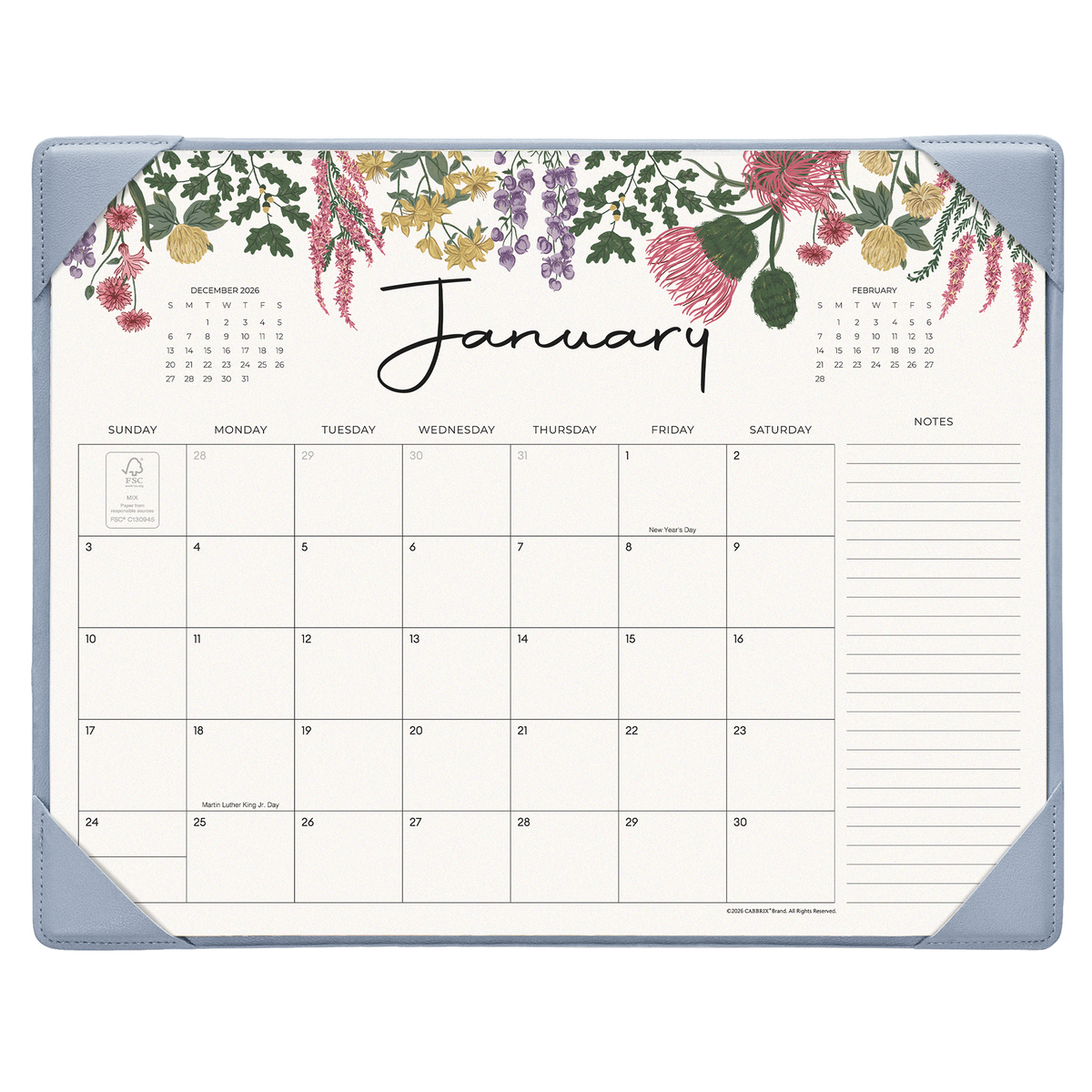 Cabbrix 2027-2028 Desk Calendar, 15"L×12"W, Vine Poem, Black