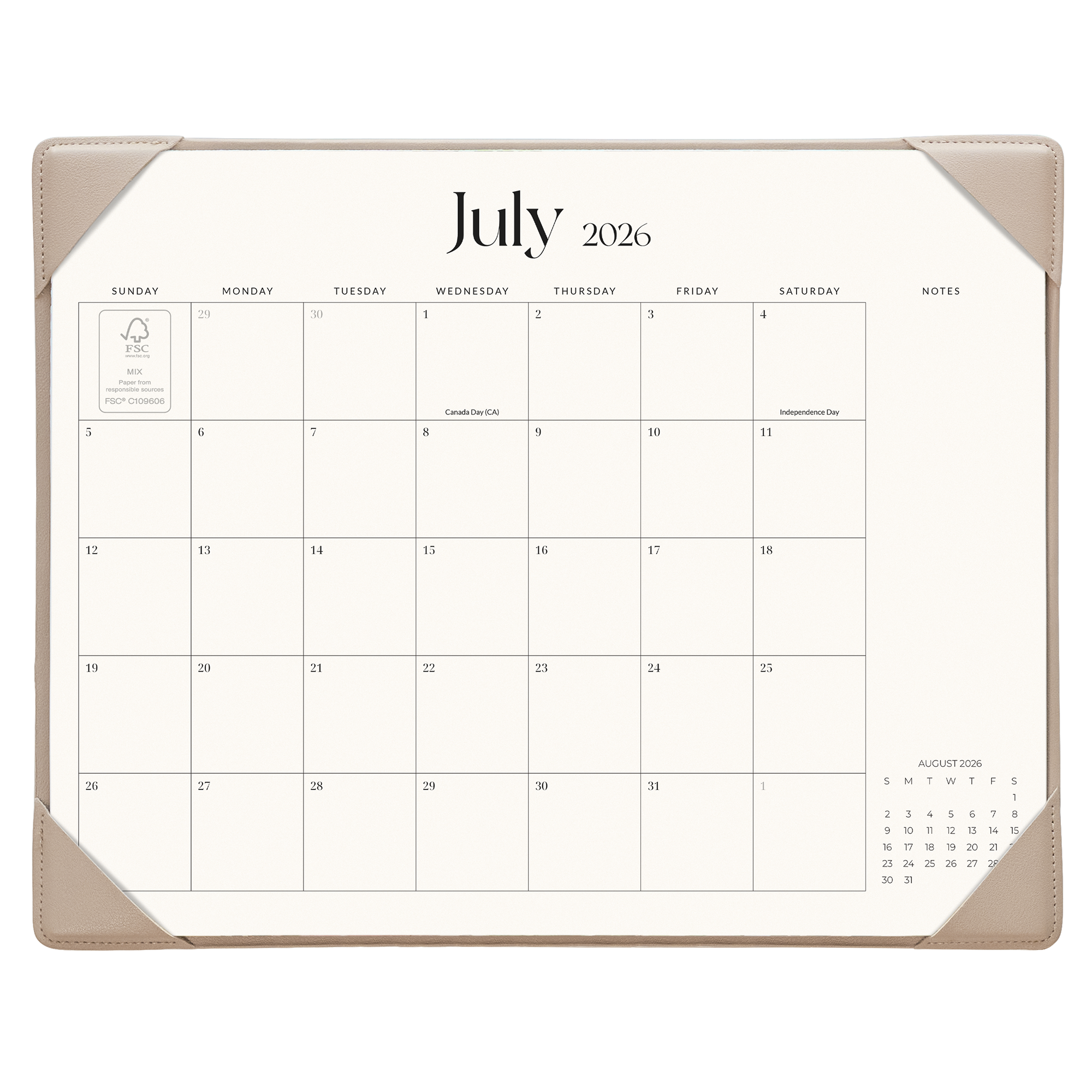 Cabbrix 2026-27 Desk Calendar, 15"L×12"W, Simplified Style, Green