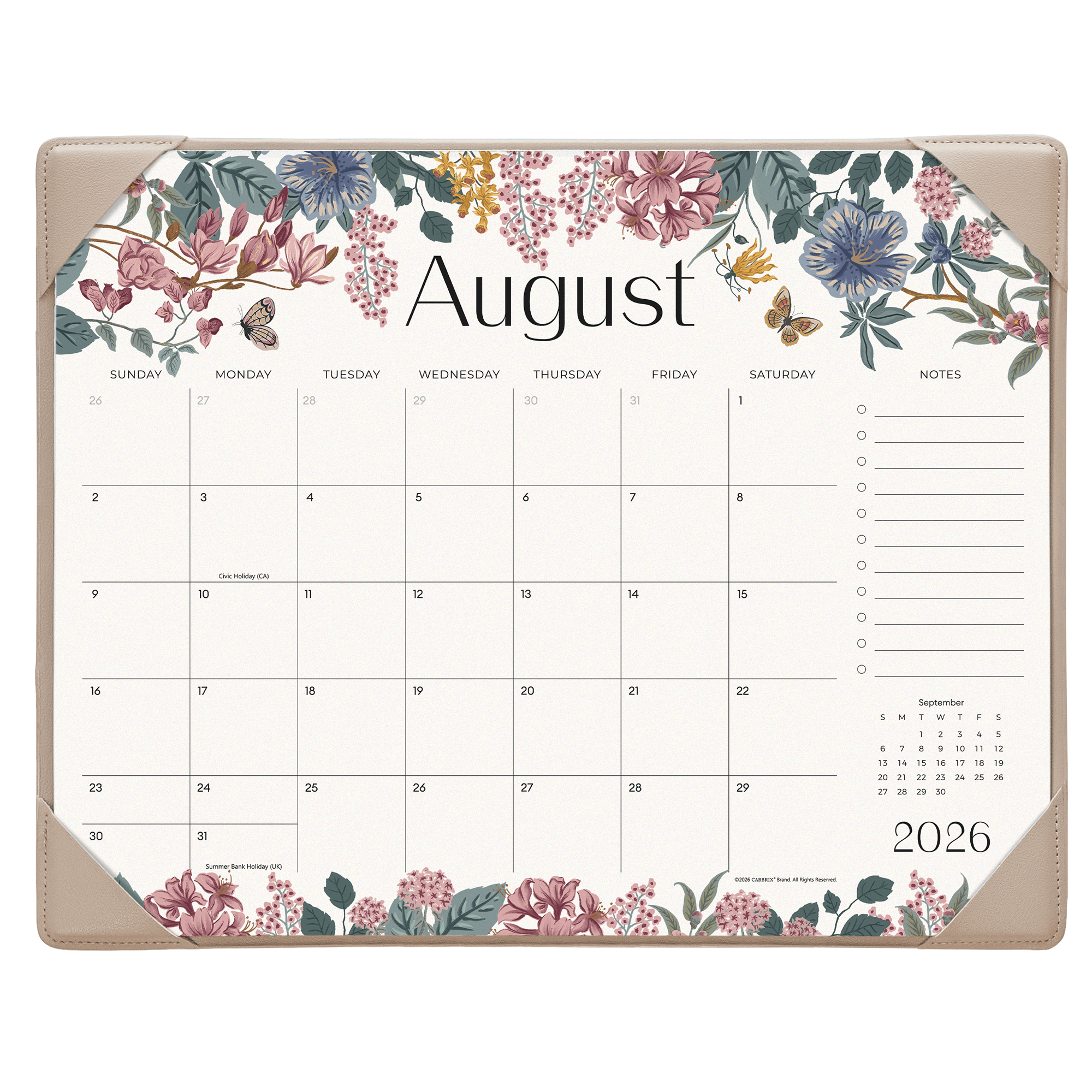 Cabbrix 2026-27 Desk Calendar, 15"L×12"W, Elegant Floral, Apricot