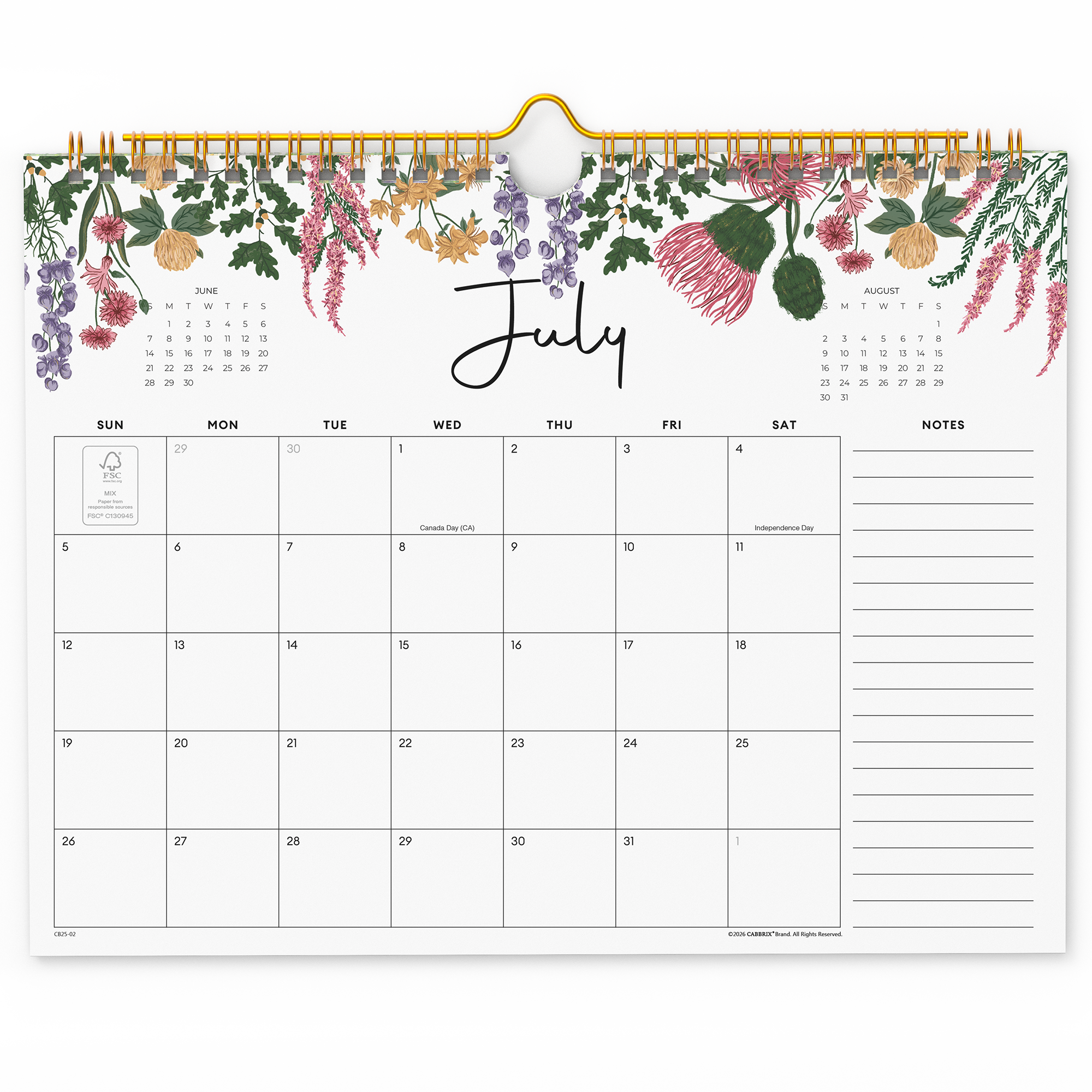 Cabbrix 2026-27 Wall Calendar, Twin-Wire Binding, 11"L×9"W, Vine Poem