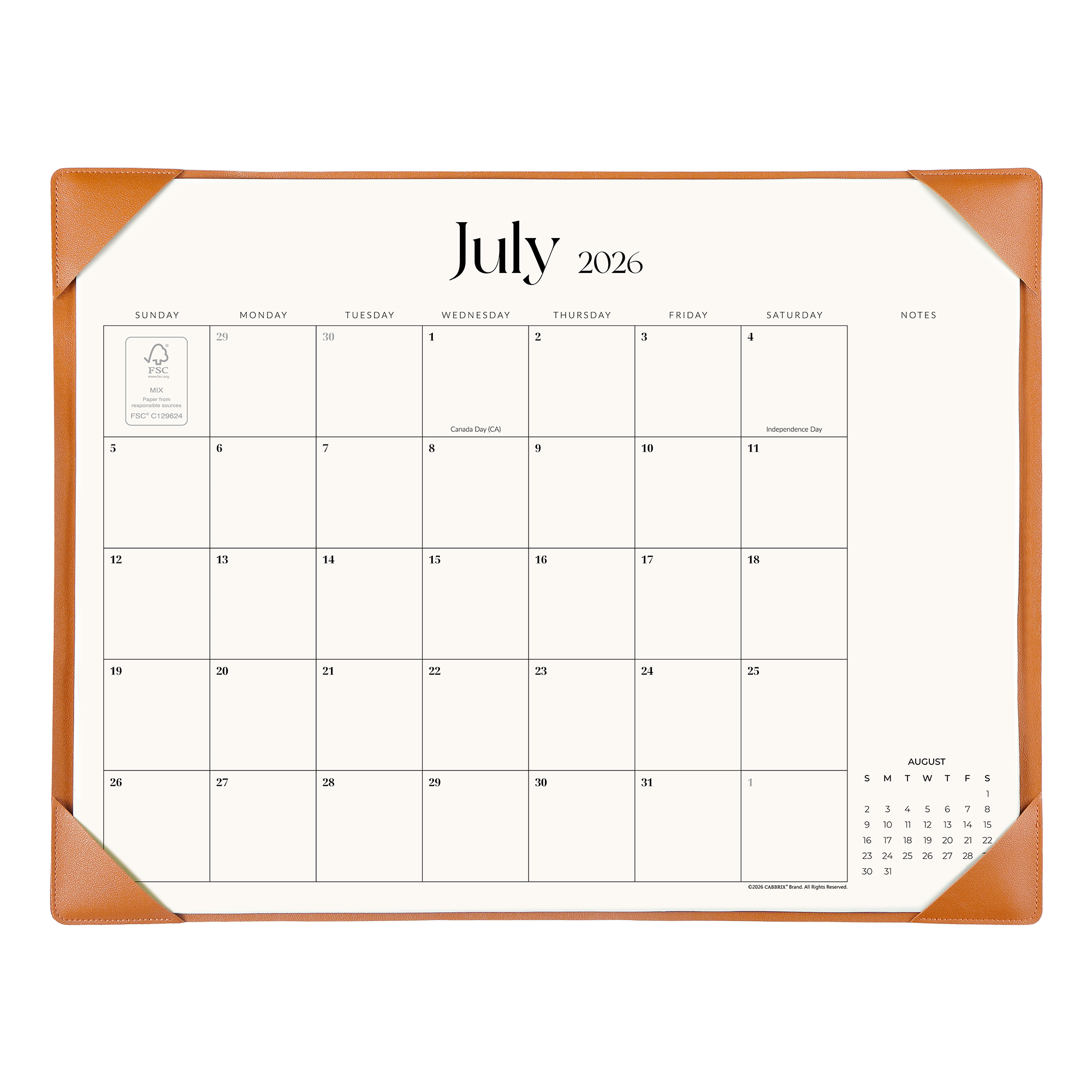 Cabbrix 2026-2027 Desk Calendar, 21"L×17"W, Simplified Style, Brown