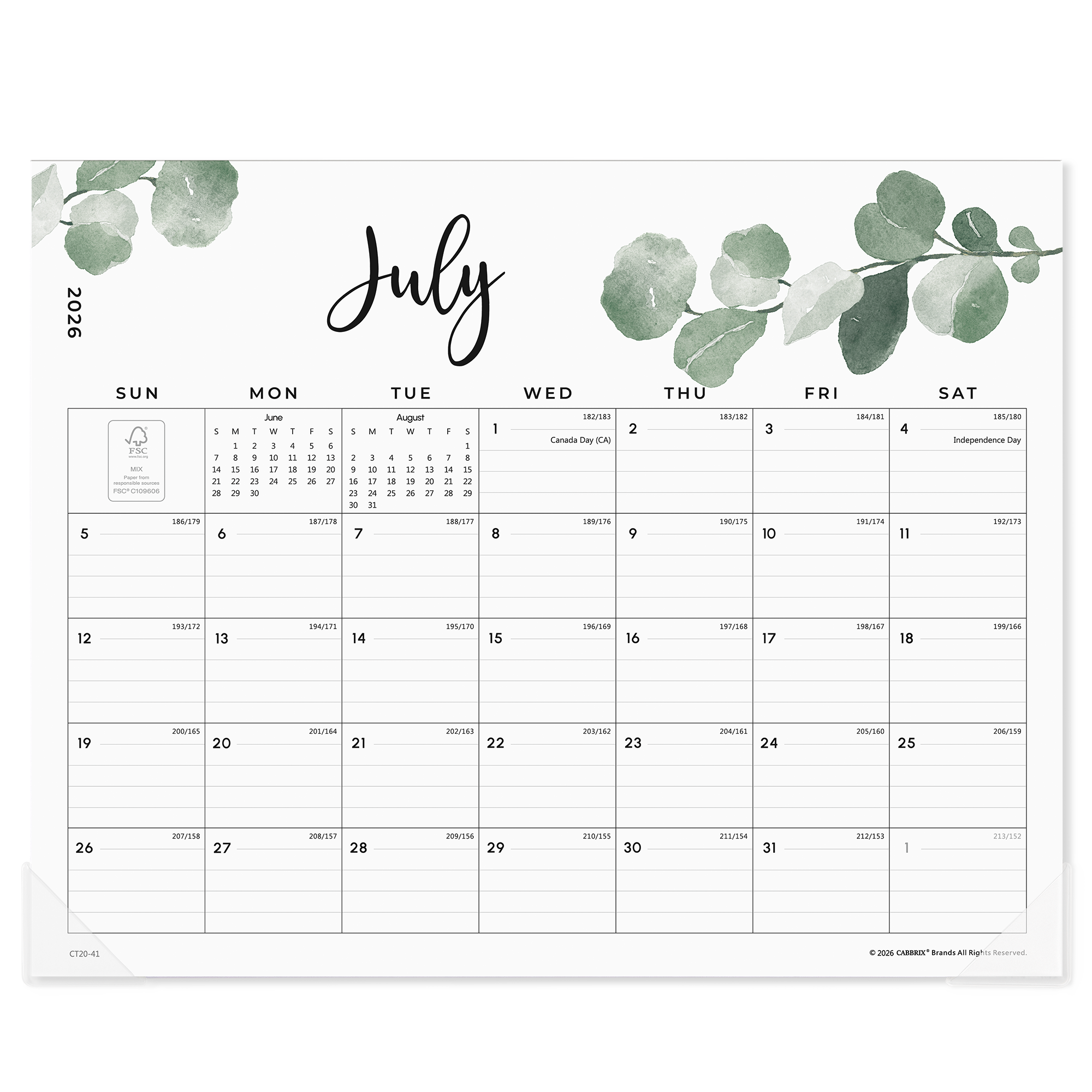Cabbrix 2026-27 Magnetic Calendar for Fridge, 15"L×12"W, Botanical Elements