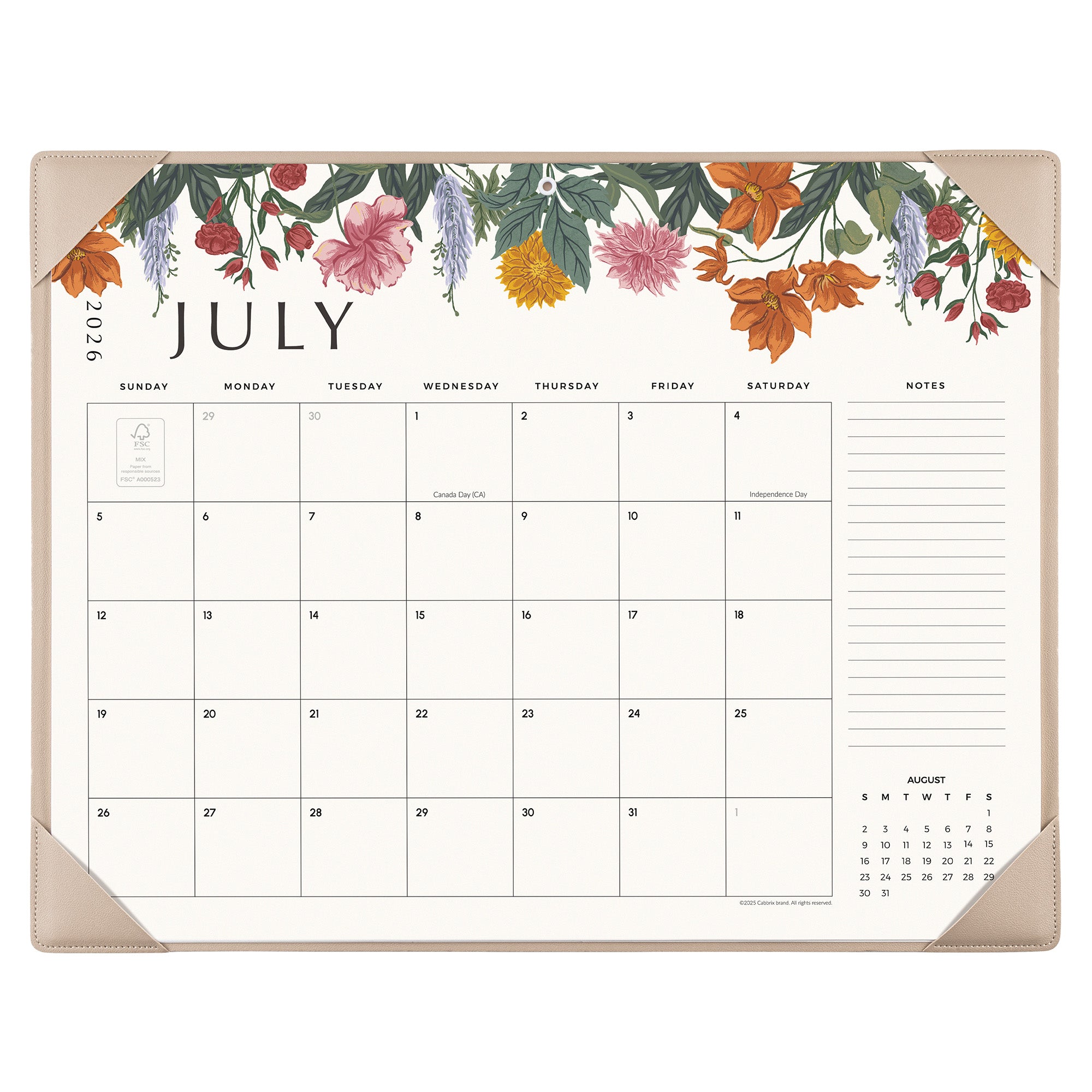 Cabbrix 2026-27 Desk Calendar, 21"L×17"W, Vine Poem, Blue