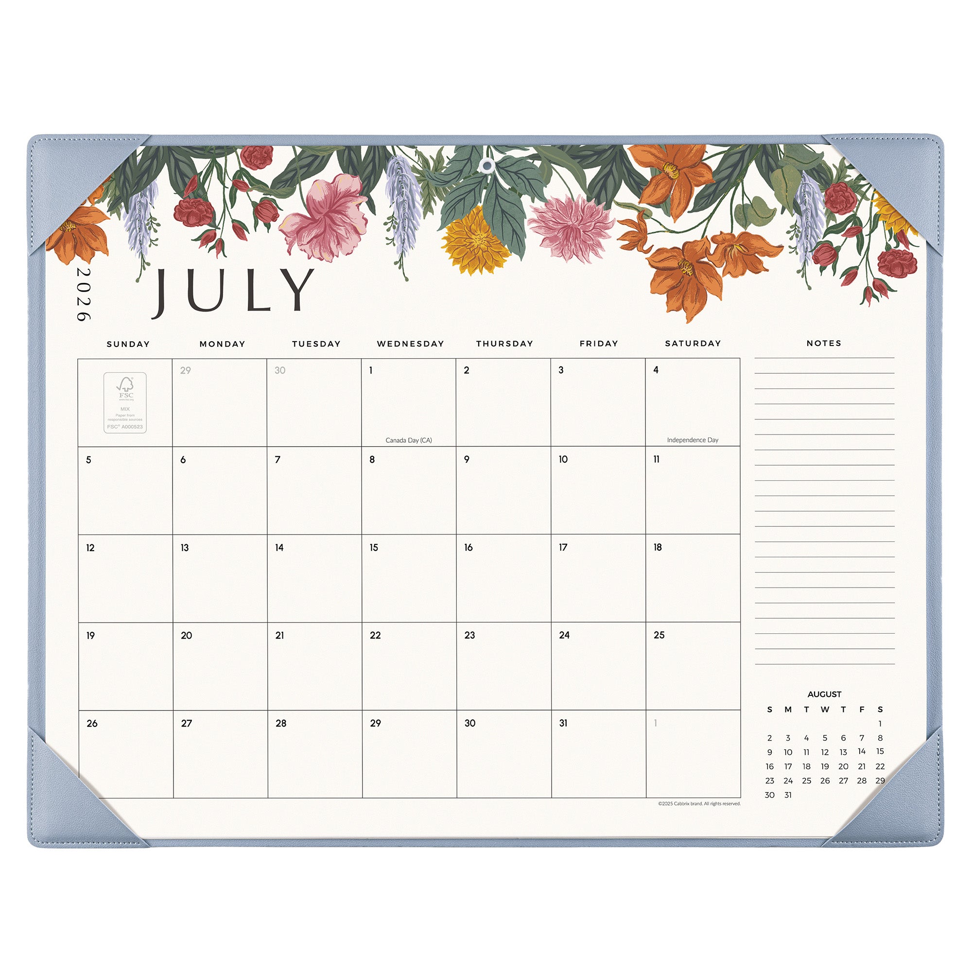 Cabbrix 2026-27 Desk Calendar, 21"L×17"W, Vine Poem, Blue