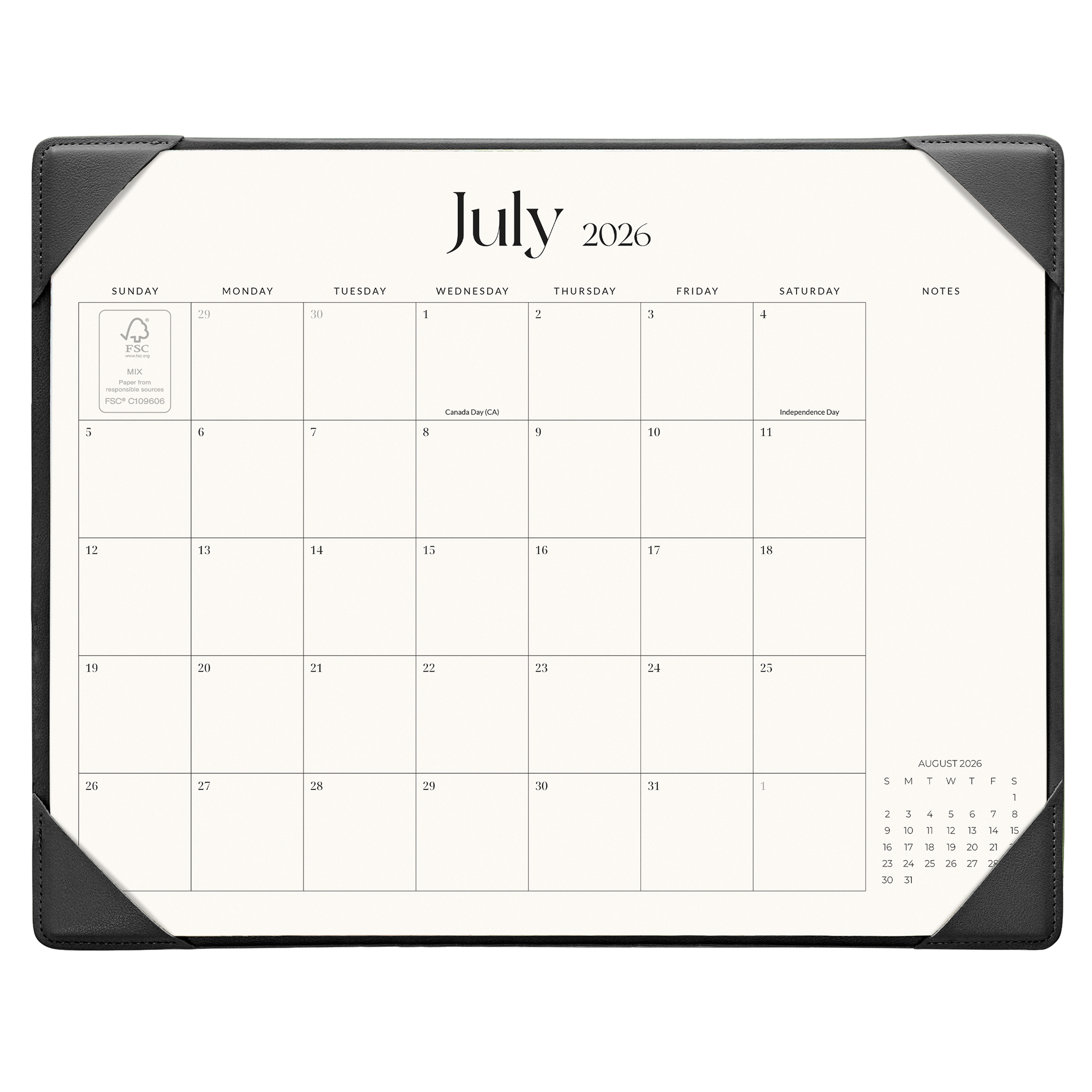 Cabbrix 2026-27 Desk Calendar, 15"L×12"W, Simplified Style, Green