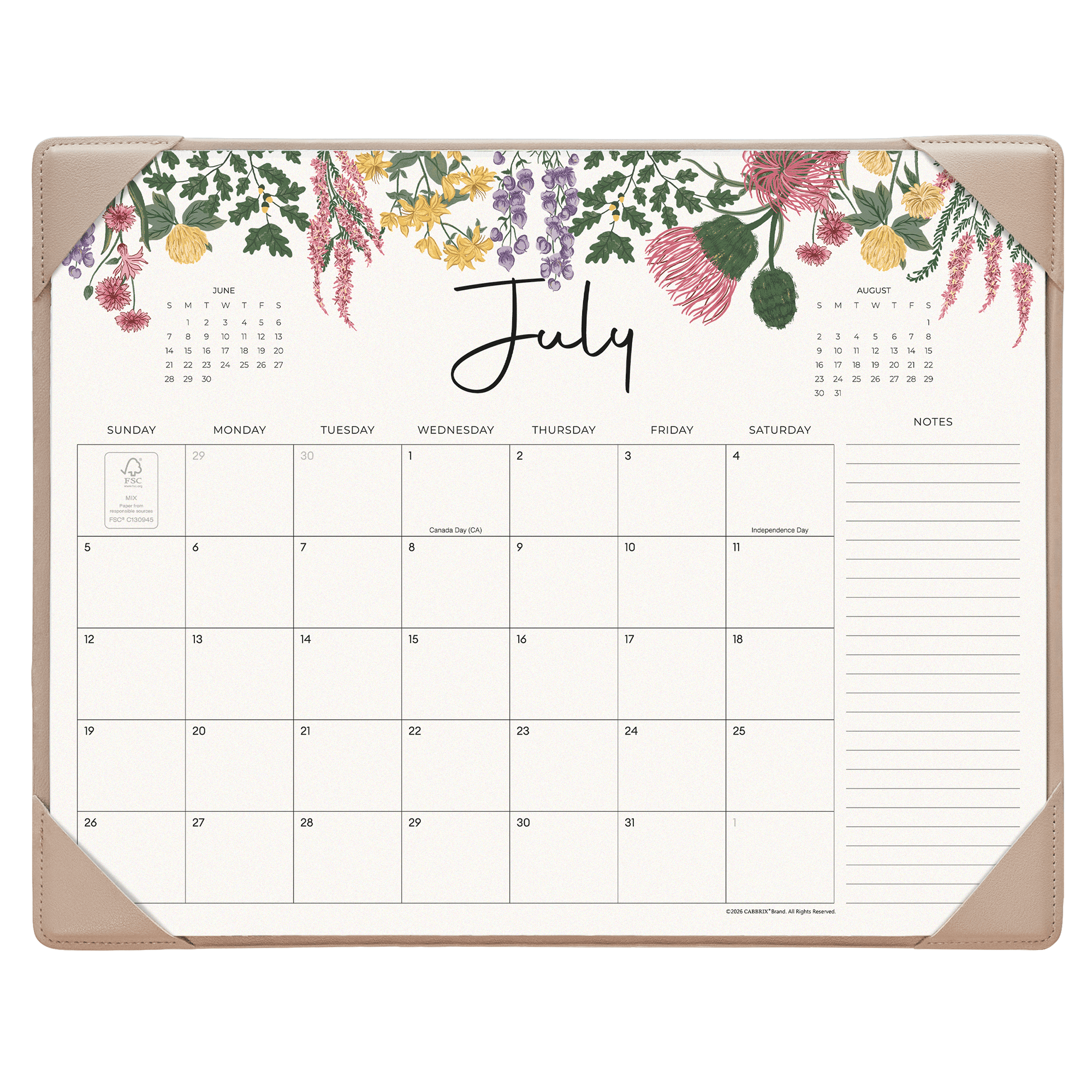 Cabbrix 2026-2027 Desk Calendar, 15"L×12"W, Vine Poem, Apricot
