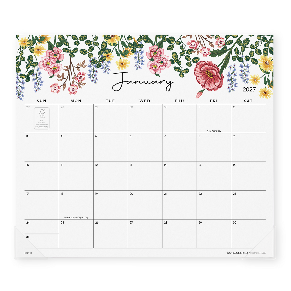 Cabbrix 2027-2028 Magnetic Calendar for Fridge, 13"L×12"W, Vibrancy Floral Design
