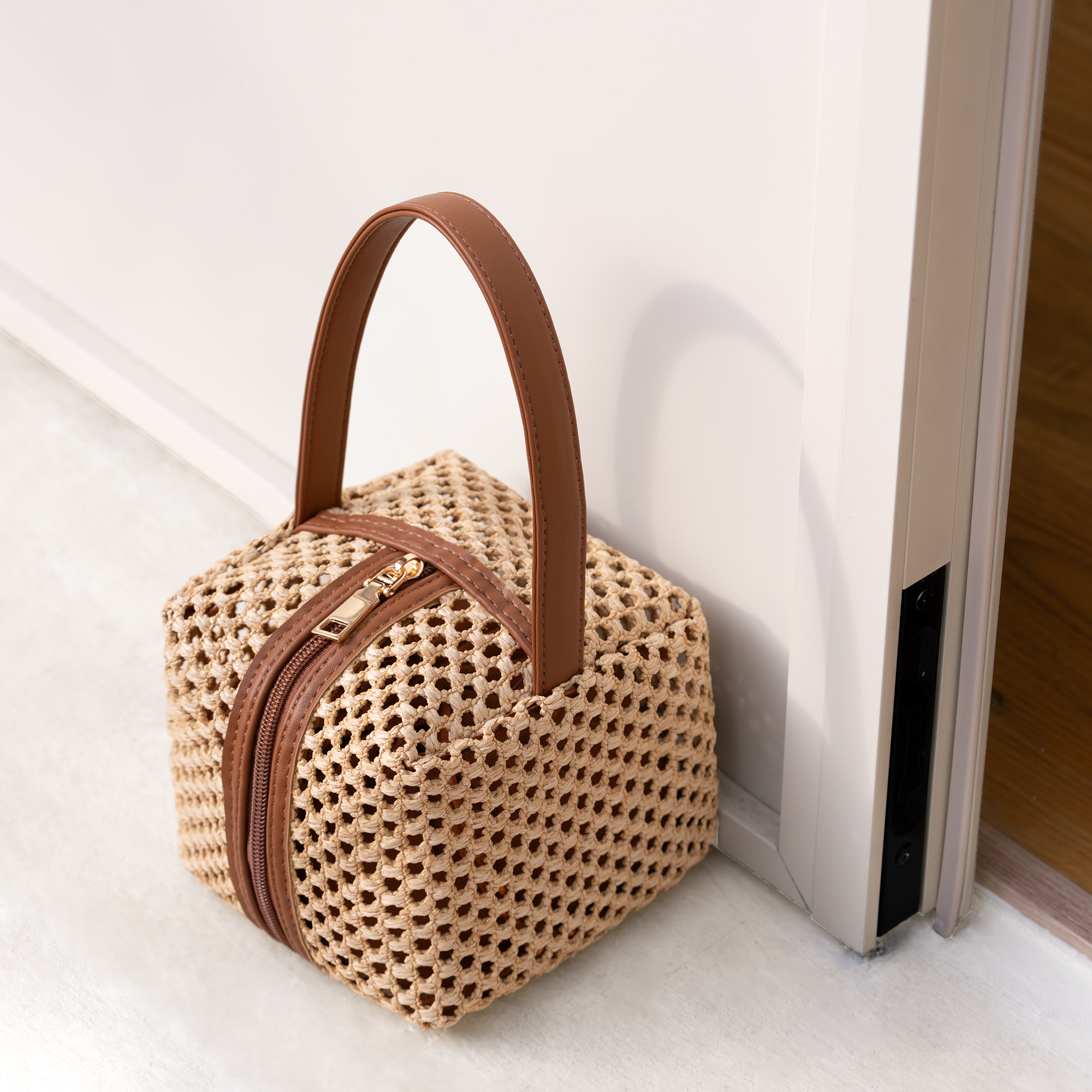 Cabbrix Decorative Door Stoppers for Standard Interior Doors, Cute Rope Knot Design, Weighted Doorstop, Brown