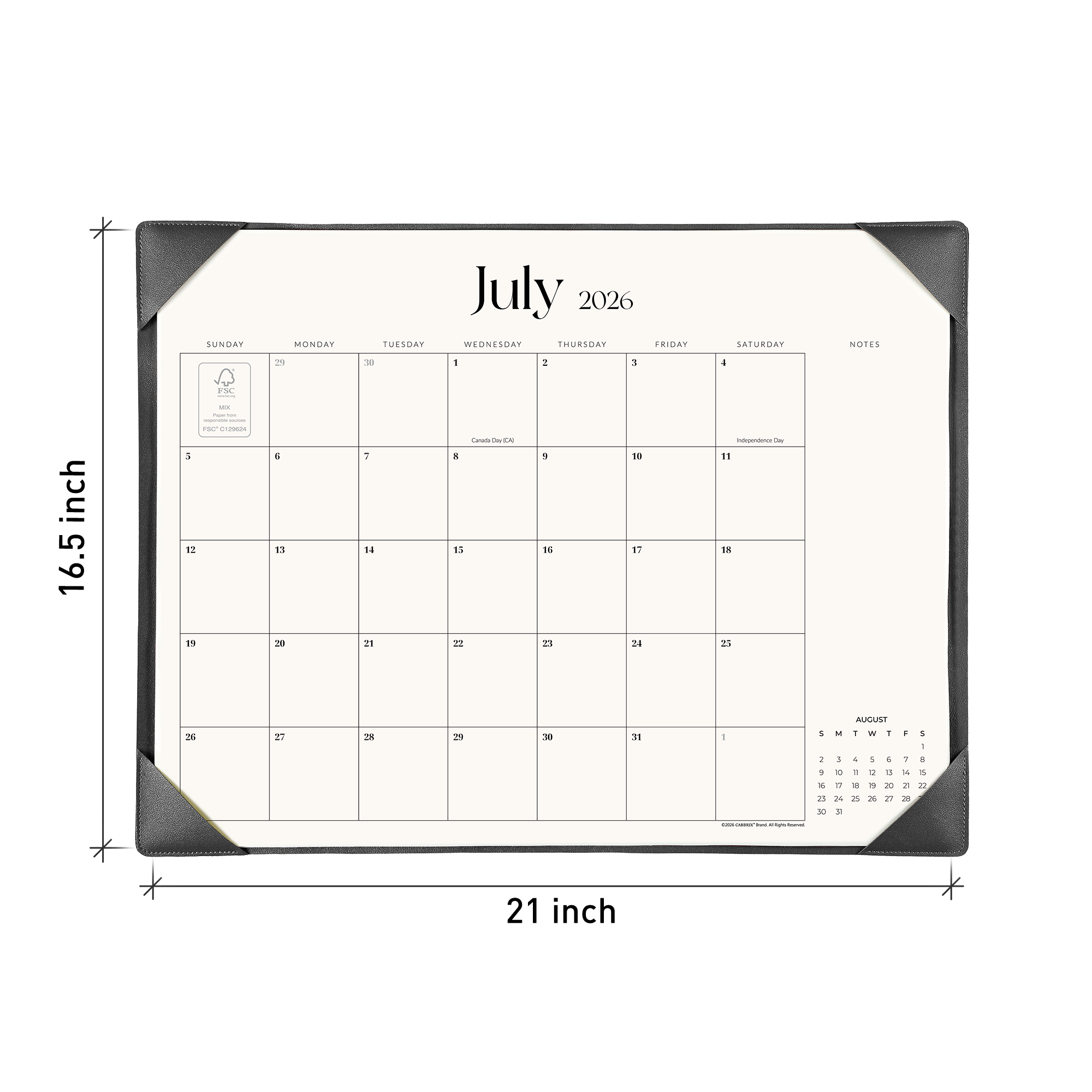 Cabbrix 2026-2027 Desk Calendar, 21"L×17"W, Simplified Style, Black