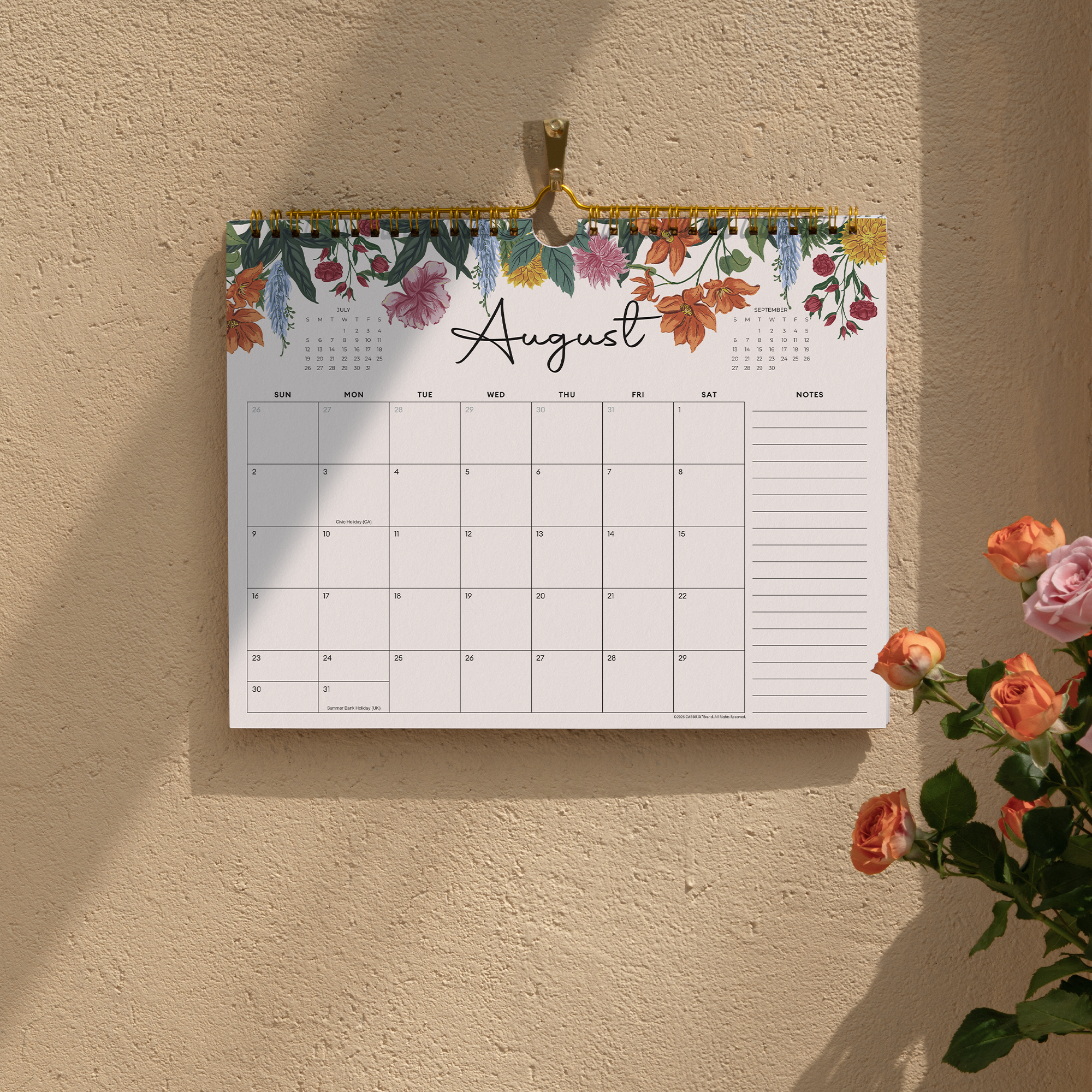 Cabbrix 2026-27 Wall Calendar, Twin-Wire Binding, 11"L×9"W, Vine Poem