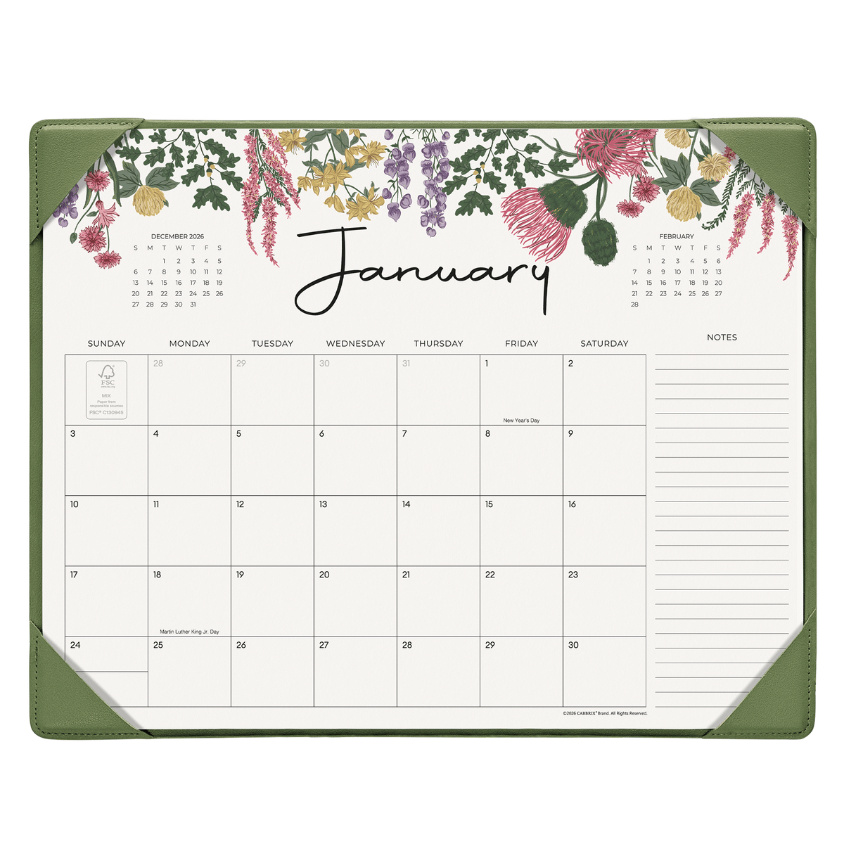 Cabbrix 2027-2028 Desk Calendar, 15"L×12"W, Vine Poem, Black