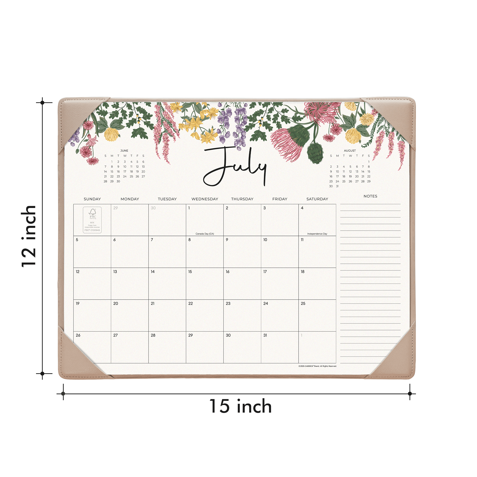 Cabbrix 2026-2027 Desk Calendar, 15"L×12"W, Vine Poem, Apricot