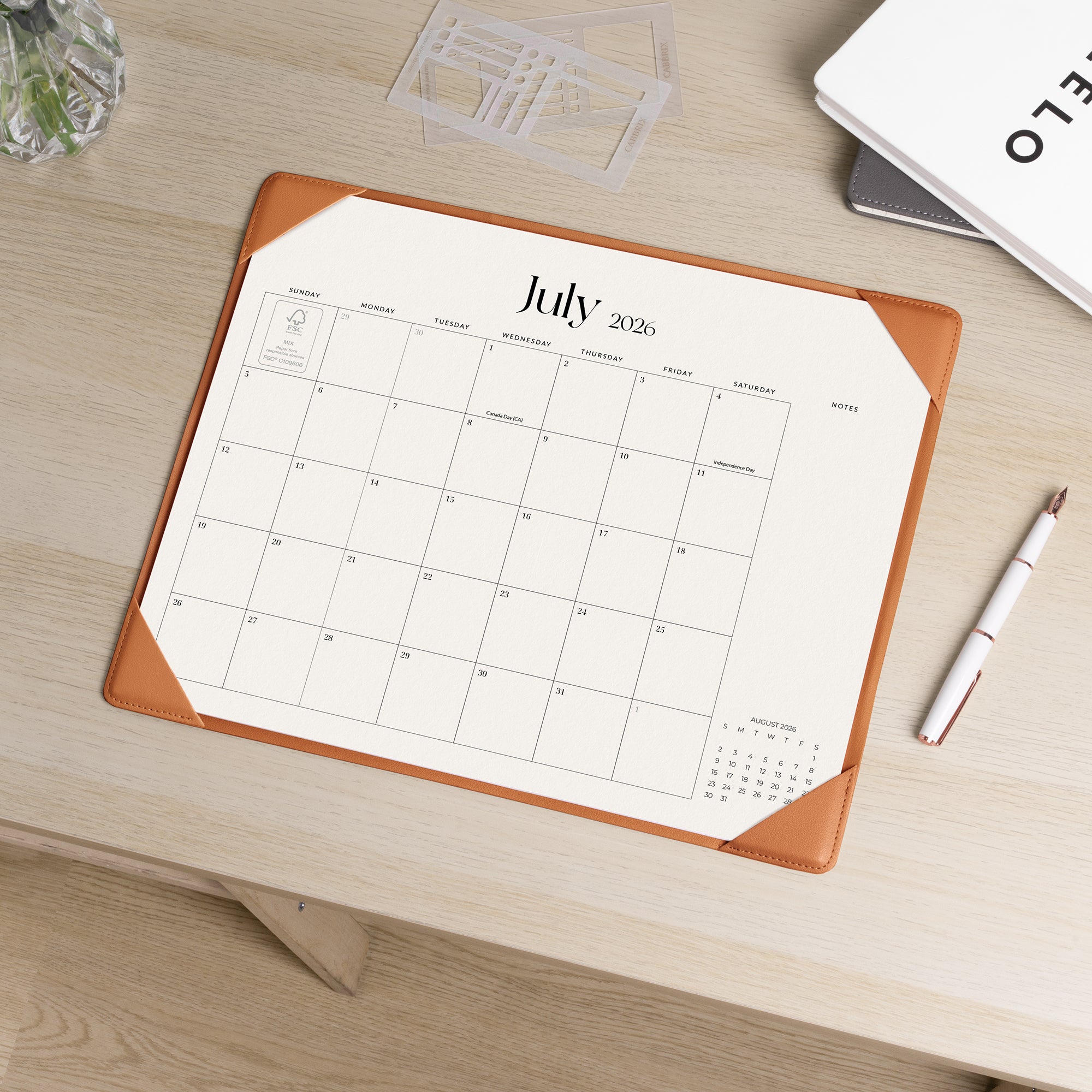 Cabbrix 2026-27 Desk Calendar, 15"L×12"W, Simplified Style, Brown