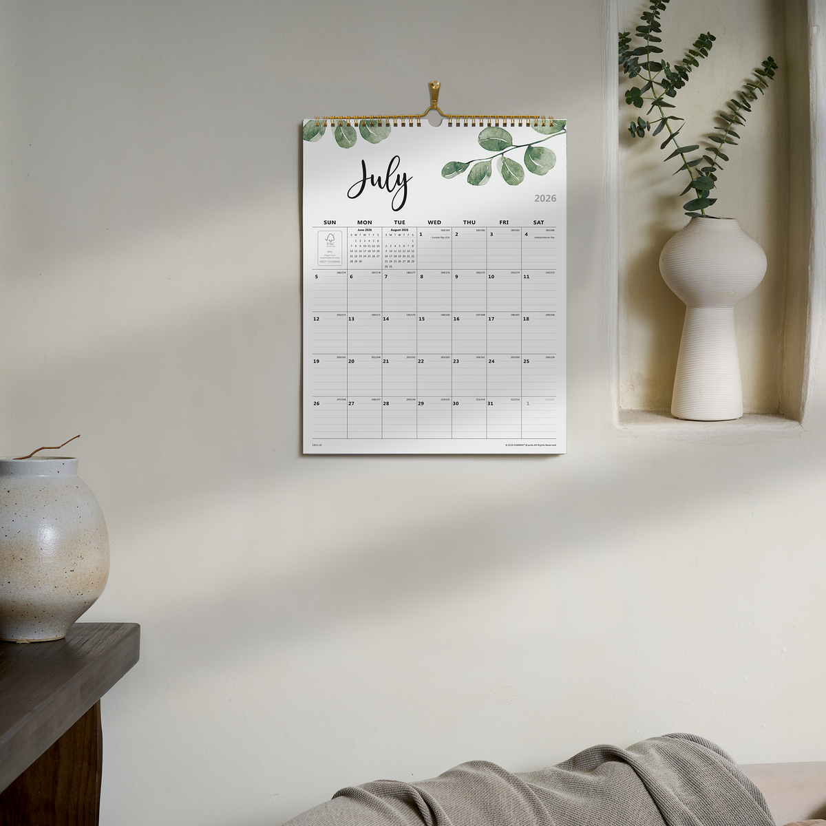 Cabbrix 2026-2027 Wall Calendar, Spiral Binding, 12"L×15"W, Botanical Elements