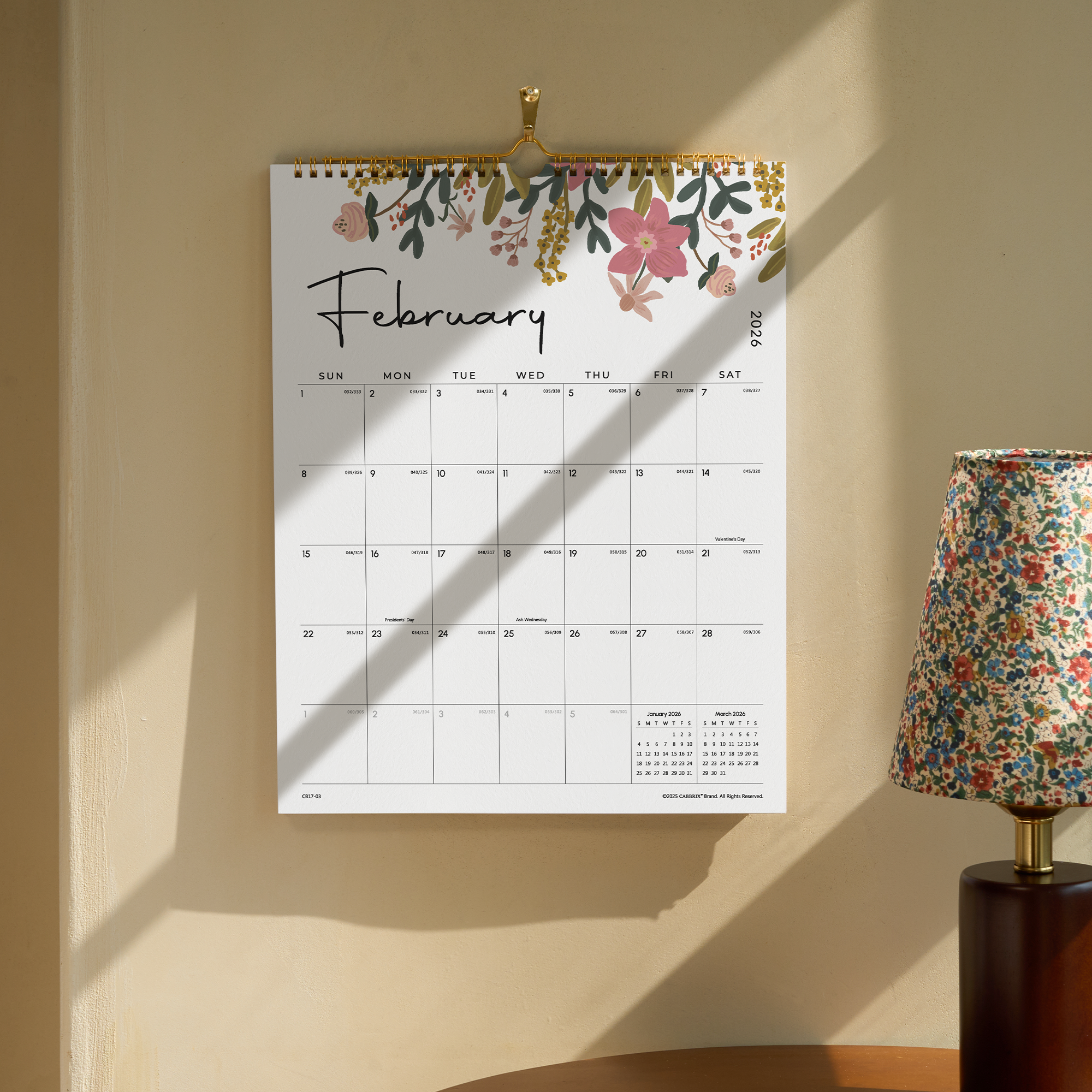 Cabbrix 2026-2027 Wall Calendar, Twin-Wire Binding, 12"L×15"W, Floral Design