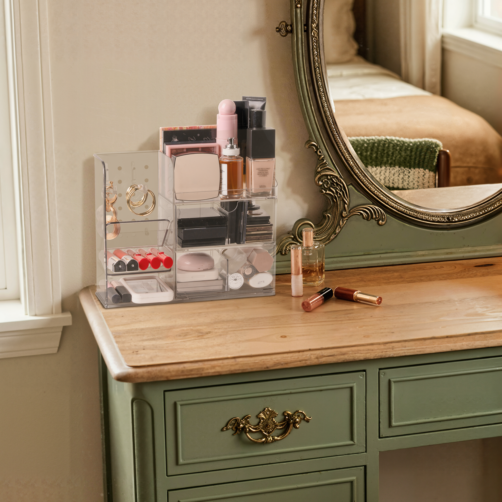 Cabbrix 3 Tier Clear Makeup Organizer, Premium Acrylic Cosmetic Storage for Vanity & Bathroom Countertop