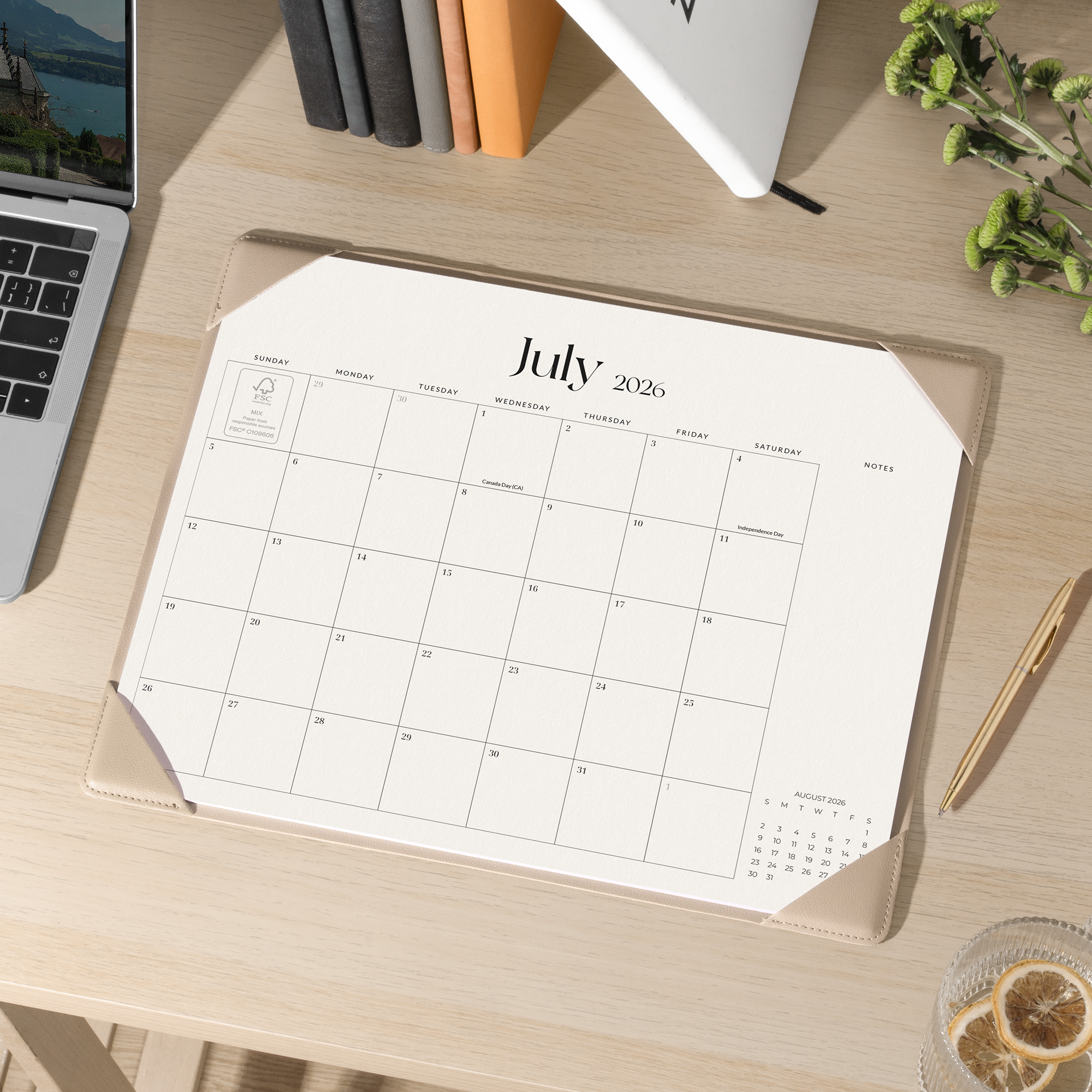 Cabbrix 2026-27 Desk Calendar, 15"L×12"W, Simplified Style, Apricot