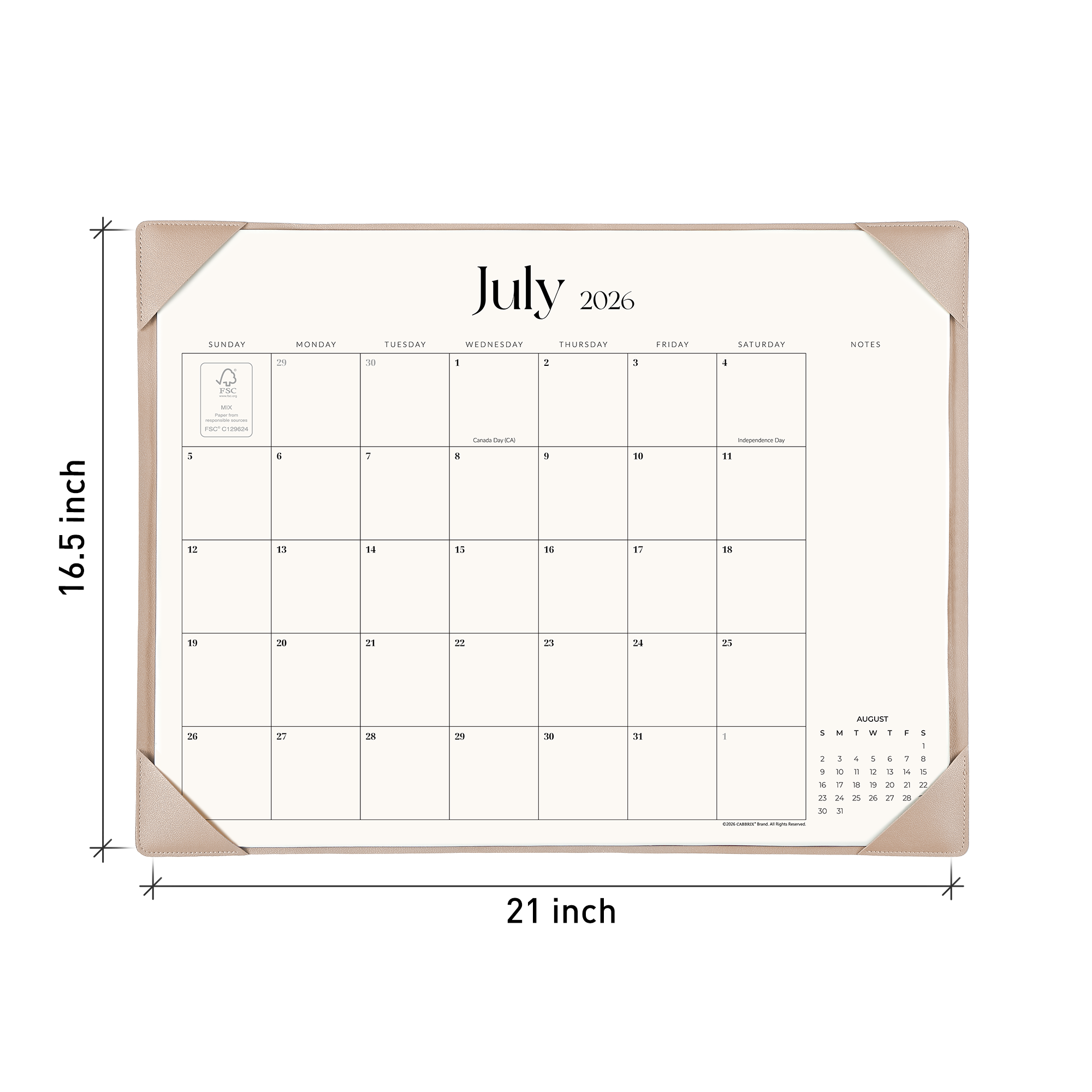 Cabbrix 2026-2027 Desk Calendar, 21"L×17"W, Simplified Style, Apricot