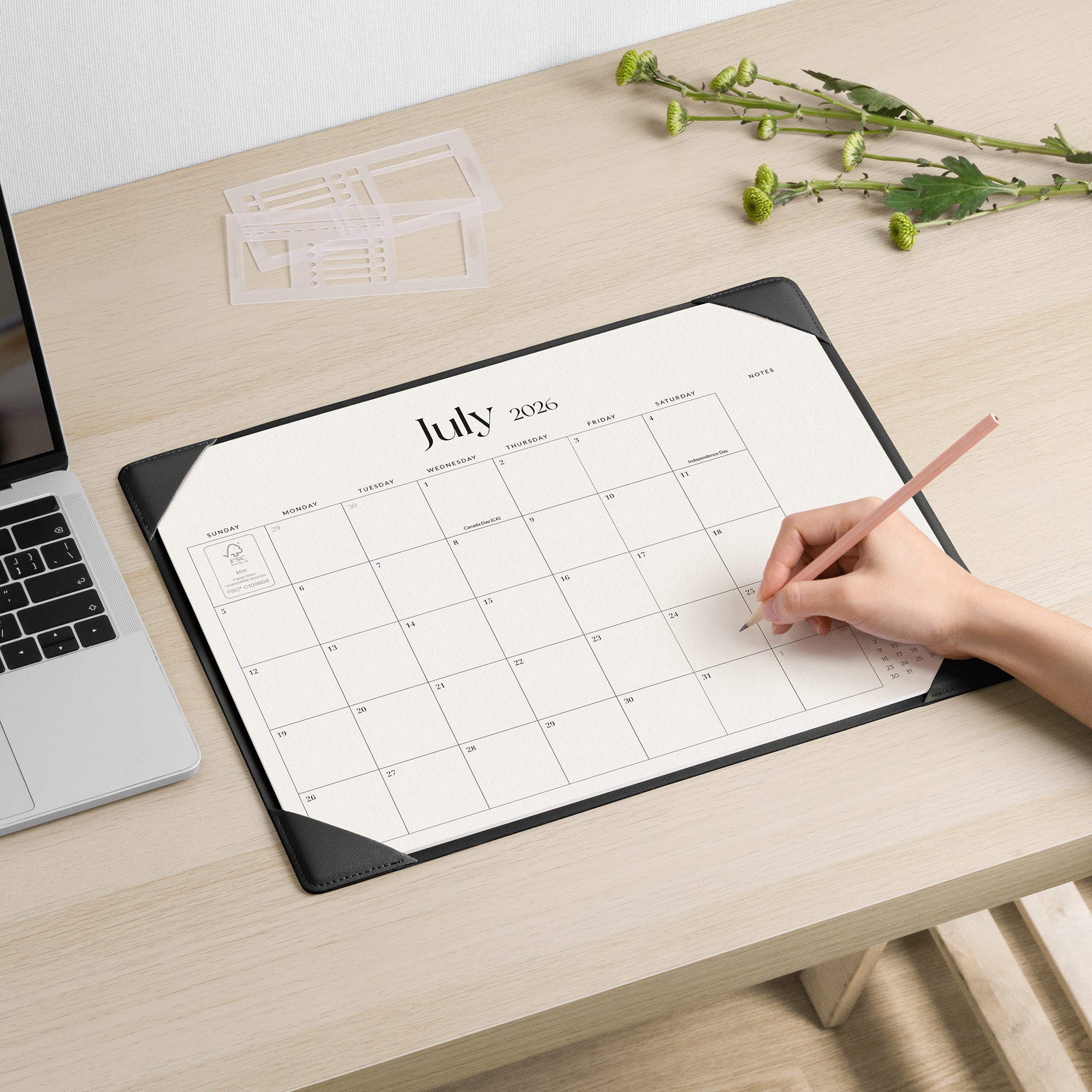 Cabbrix 2026-2027 Desk Calendar, 15"L×12"W, Simplified Style, Black