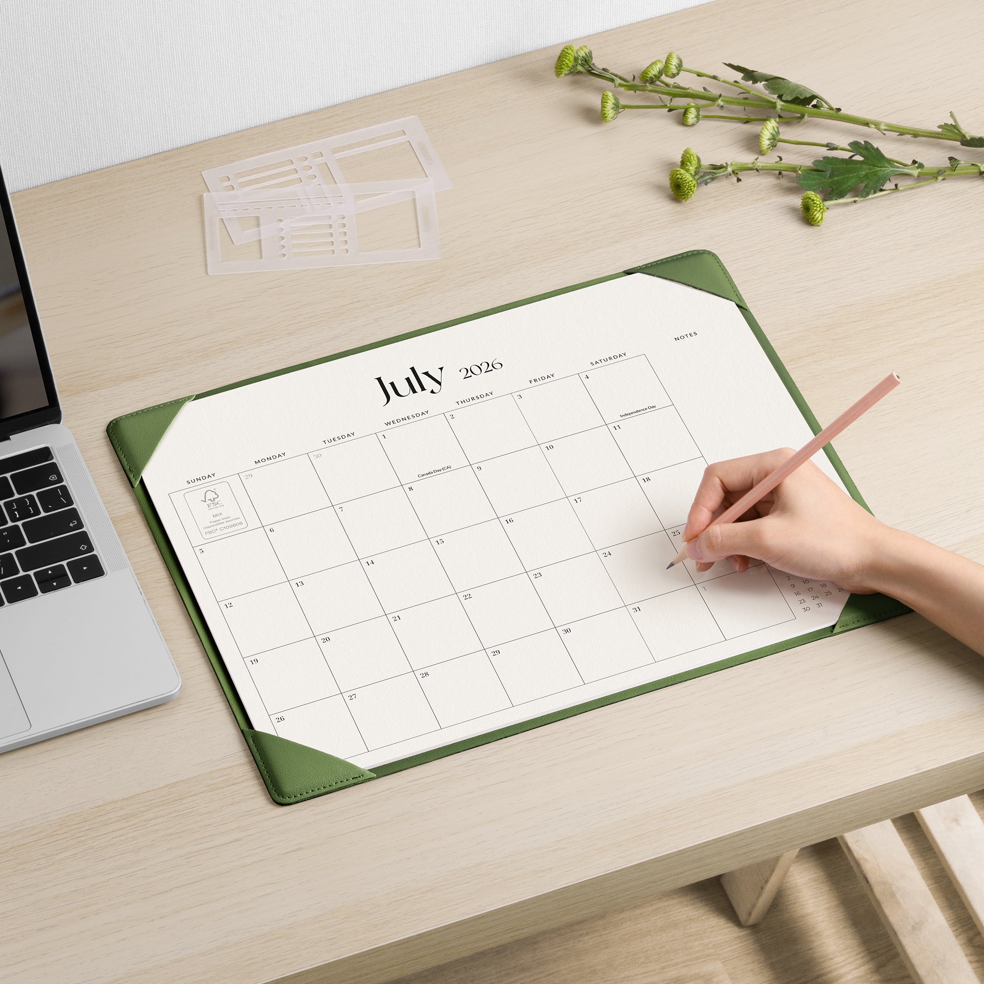 Cabbrix 2026-2027 Desk Calendar, 15"L×12"W, Simplified Style, Green