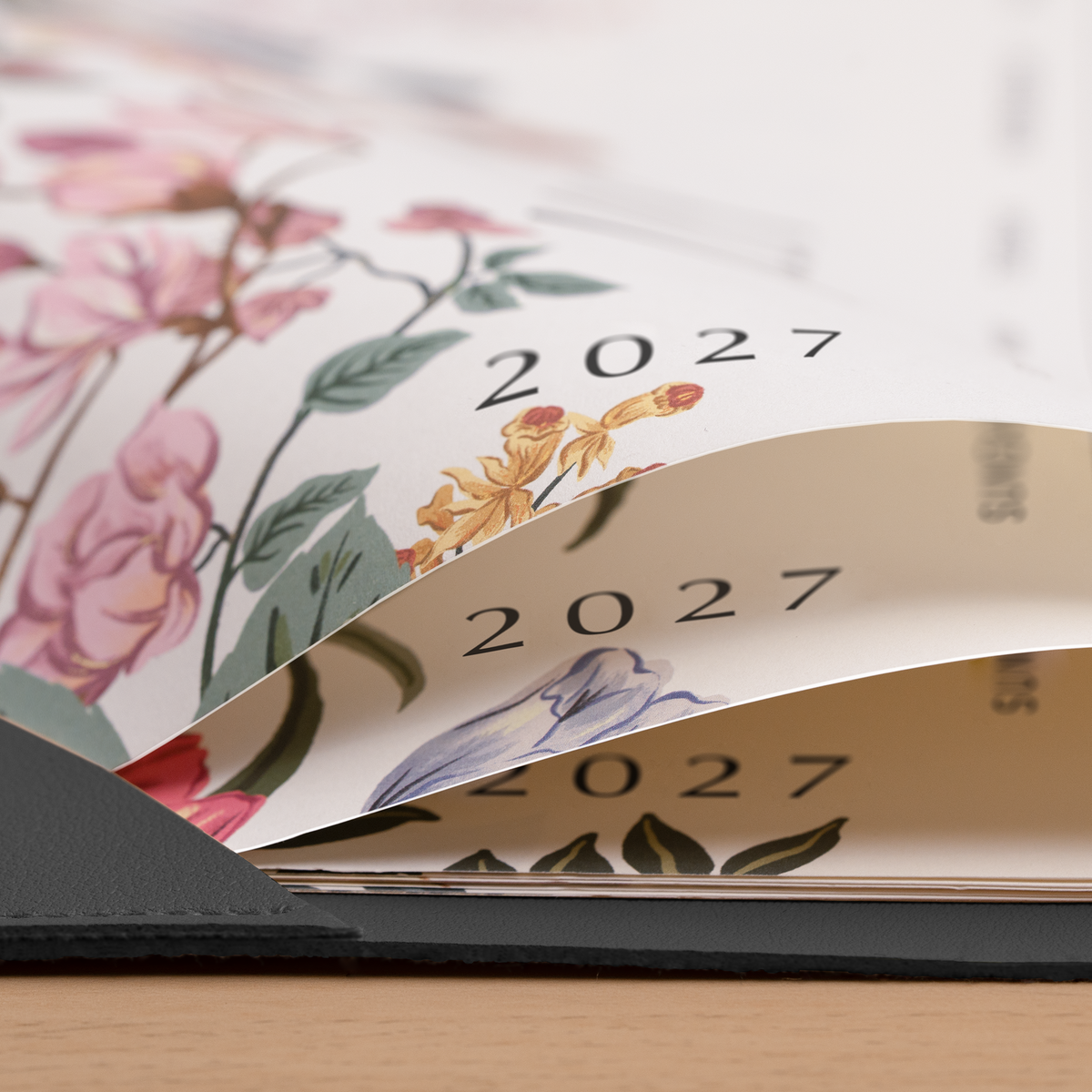 Cabbrix 2027-2028 Desk Calendar, 21"L×17"W, Elegant Floral, Black