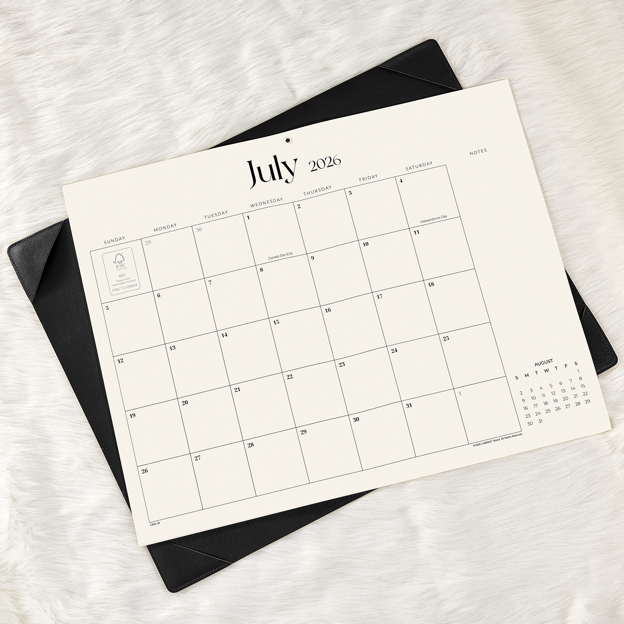 Cabbrix 2026-2027 Desk Calendar, 21"L×17"W, Simplified Style, Black