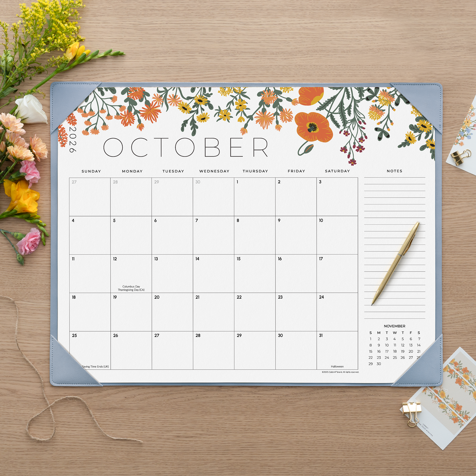 Cabbrix 2026-27 Desk Calendar, 21"L×17"W, Summer Trace, Blue