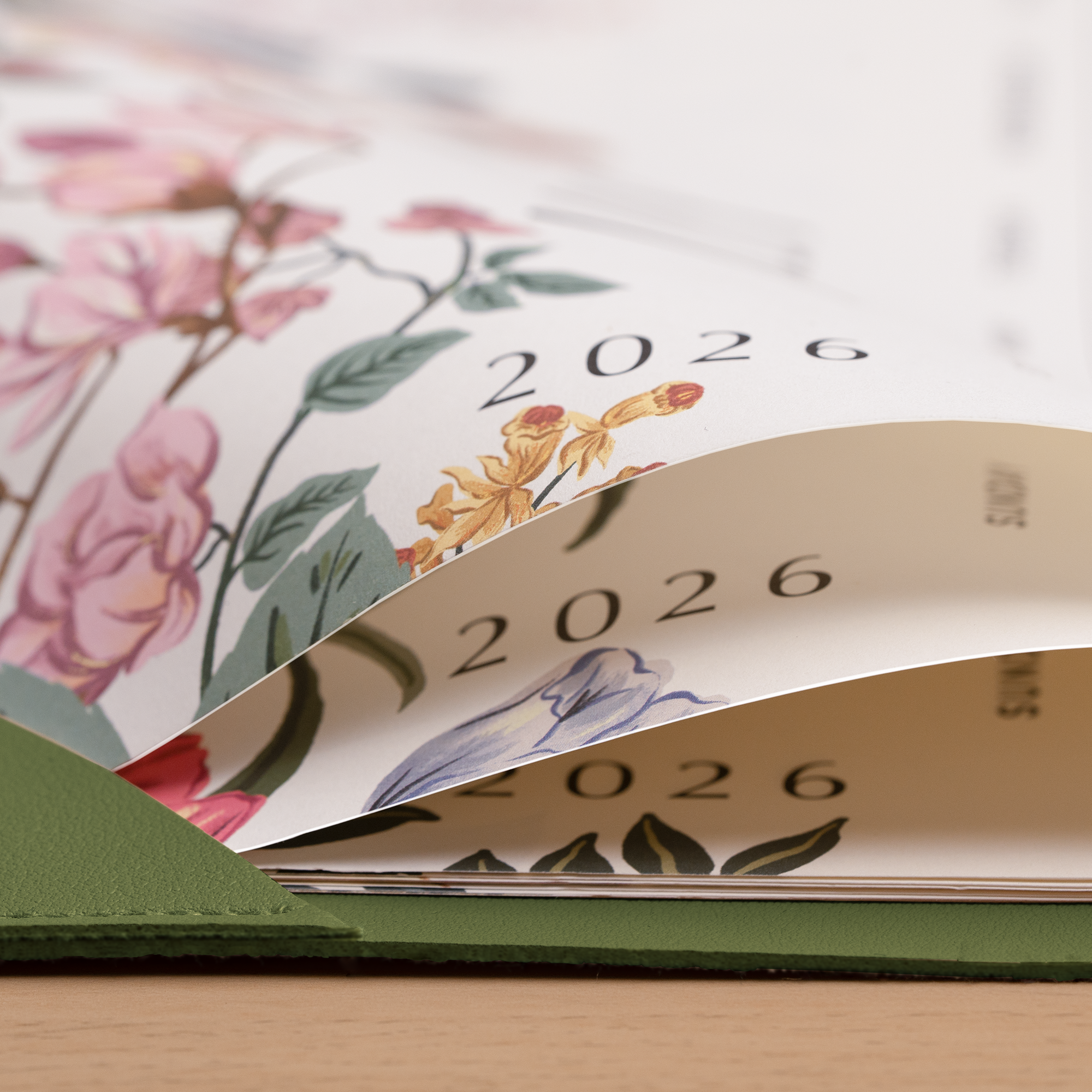 Cabbrix 2026-27 Desk Calendar, 21"L×17"W, Elegant Floral, Green