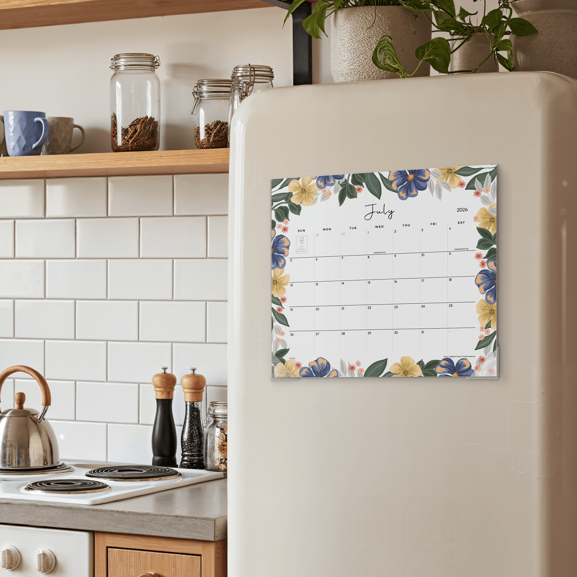 Cabbrix 2026-27 Magnetic Calendar for Fridge, 13"L×12"W, Bloom Chronicles