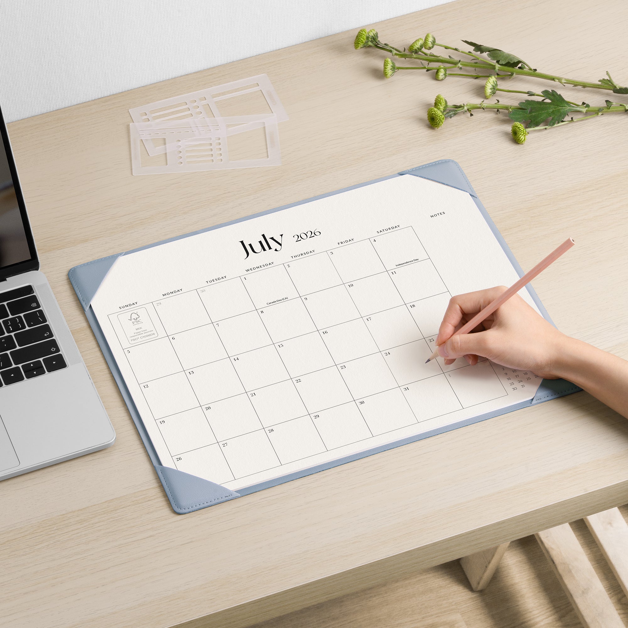 Cabbrix 2026-27 Desk Calendar, 15"L×12"W, Simplified Style, Blue