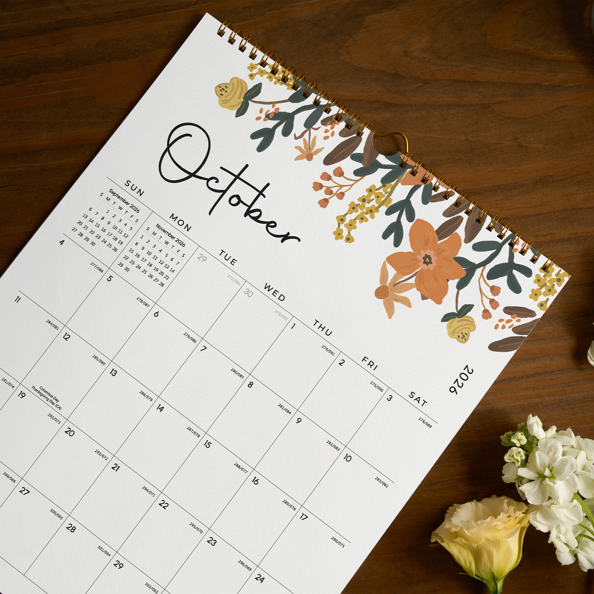 Cabbrix 2026-2027 Wall Calendar, Twin-Wire Binding, 12"L×15"W, Floral Design