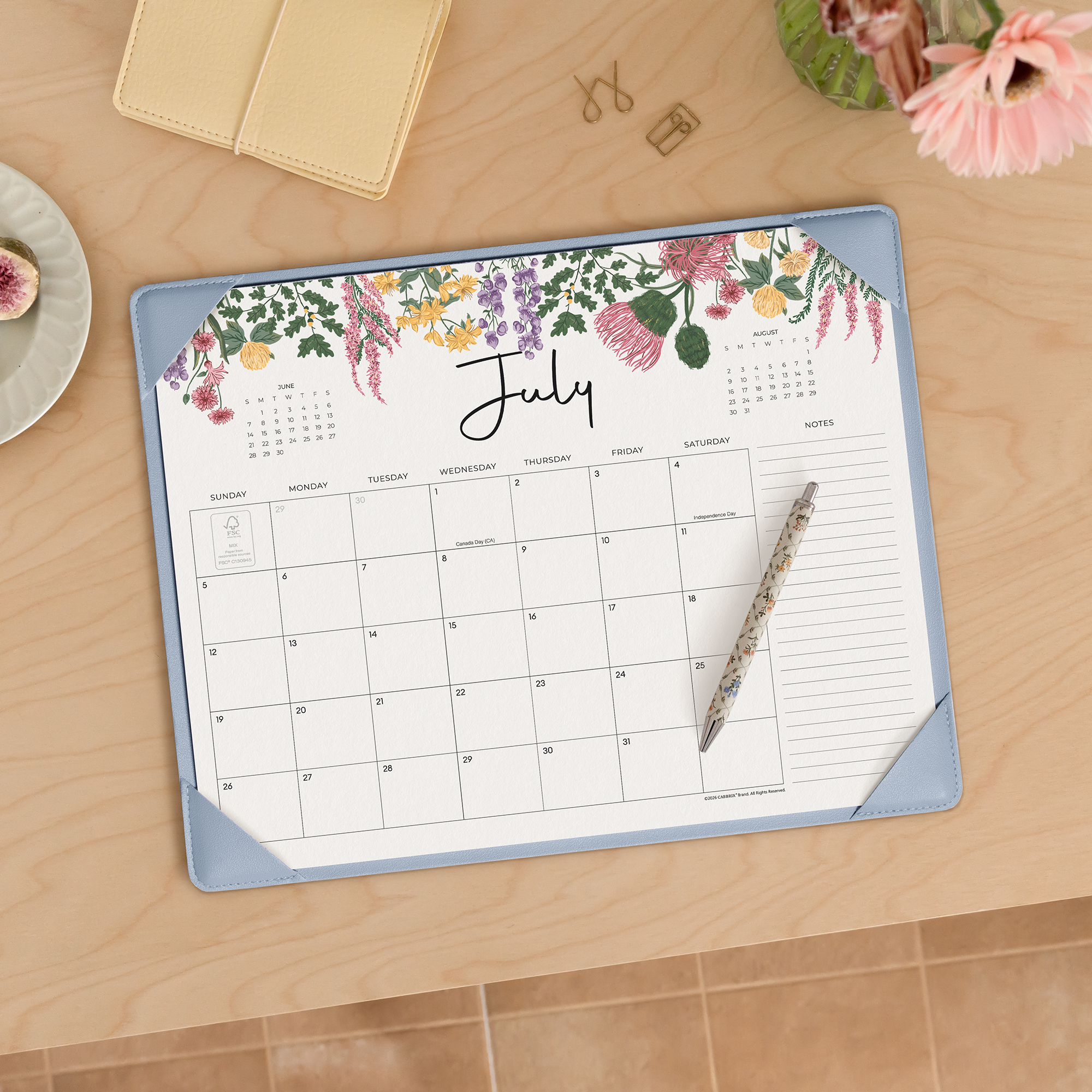 Cabbrix 2026-27 Desk Calendar, 15"L×12"W, Vine Poem, Blue