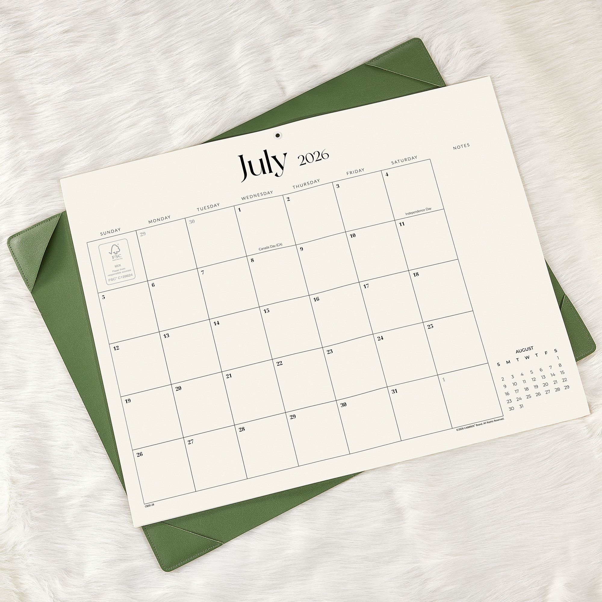 Cabbrix 2026-2027 Desk Calendar, 21"L×17"W, Simplified Style, Green
