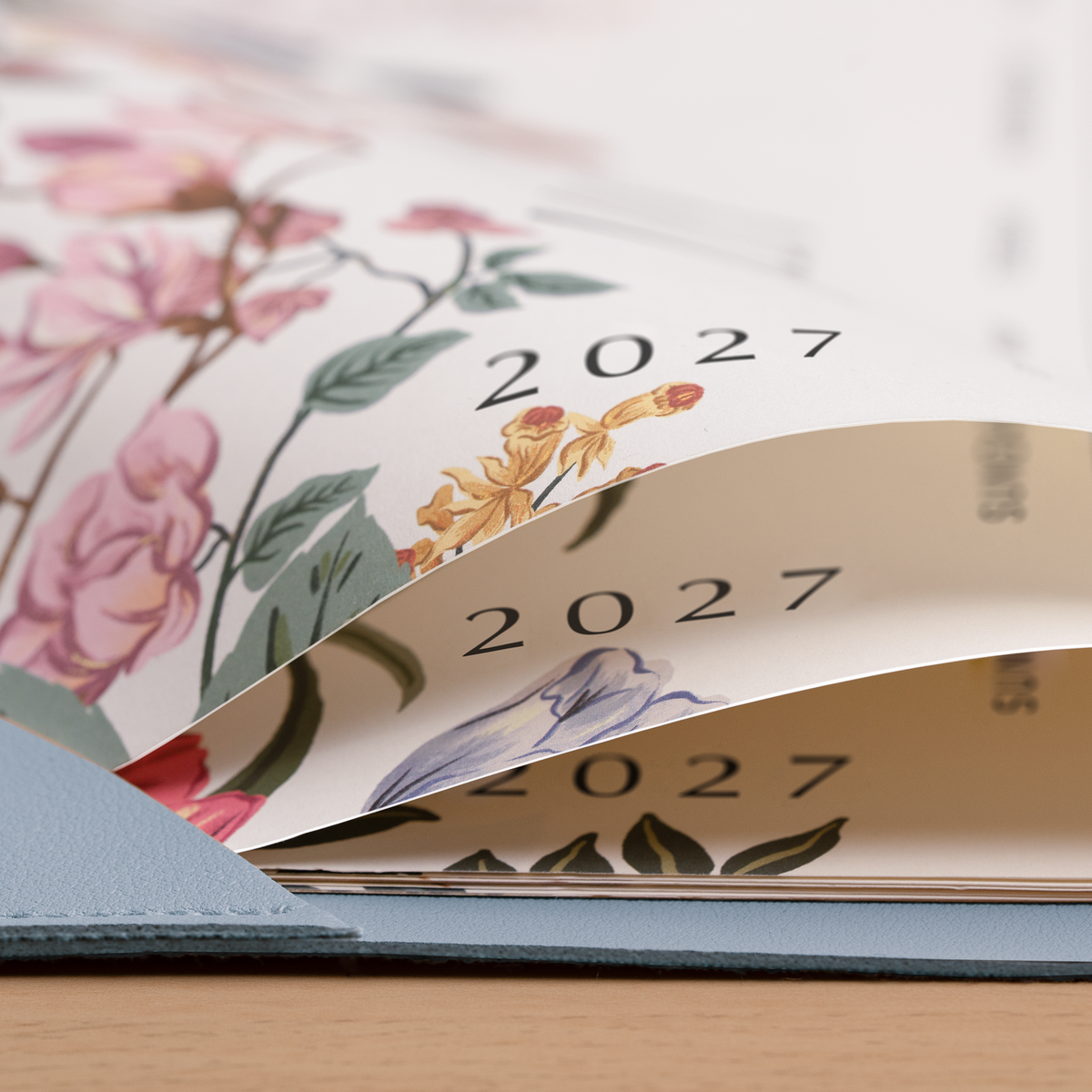 Cabbrix 2027-2028 Desk Calendar, 21"L×17"W, Elegant Floral, Blue
