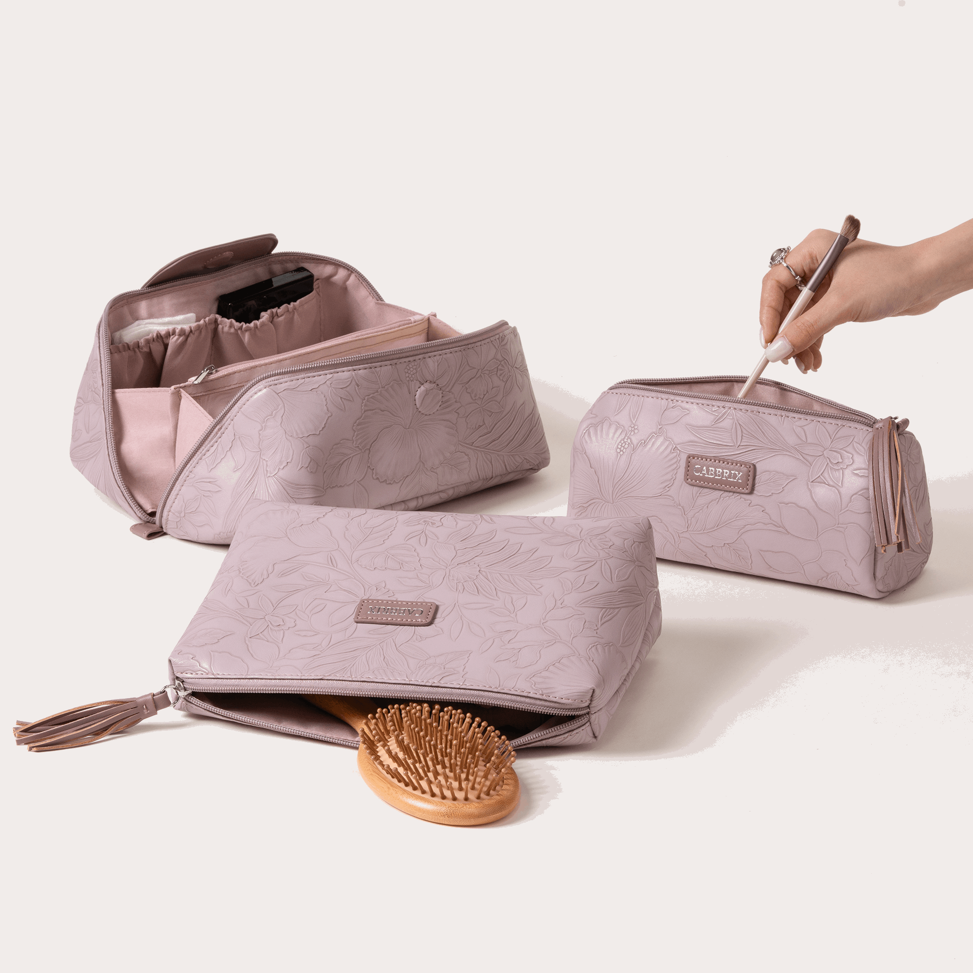 Cabbrix Travel Makeup Bag, 3 Pcs Set Large Capacity Cosmetic Bag, Purple