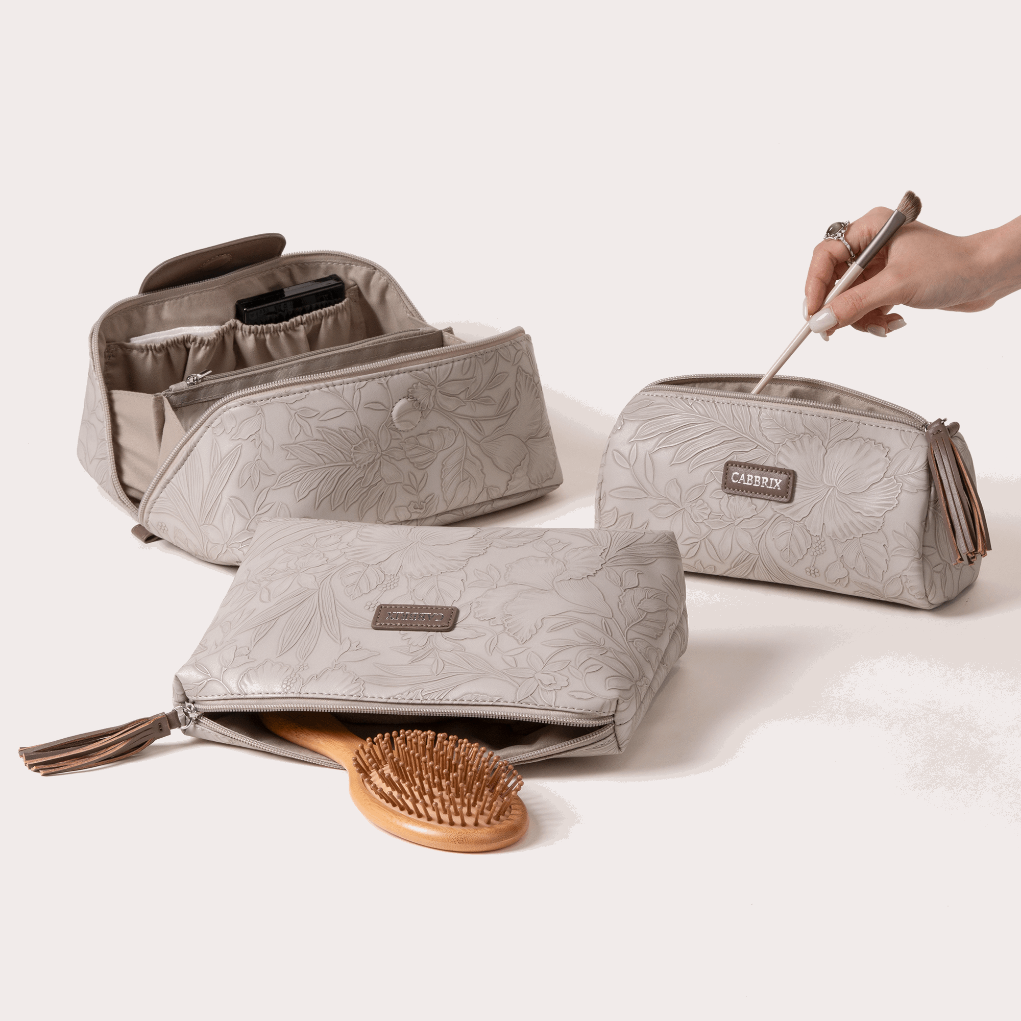 Cabbrix Travel Makeup Bag, 3 Pcs Set Large Capacity Cosmetic Bag, Apricot