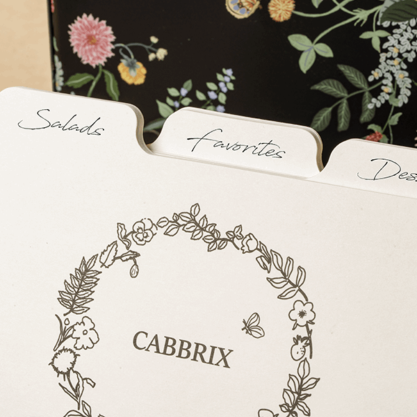 Cabbrix Stylish Recipe Box with Cards, Dahlias