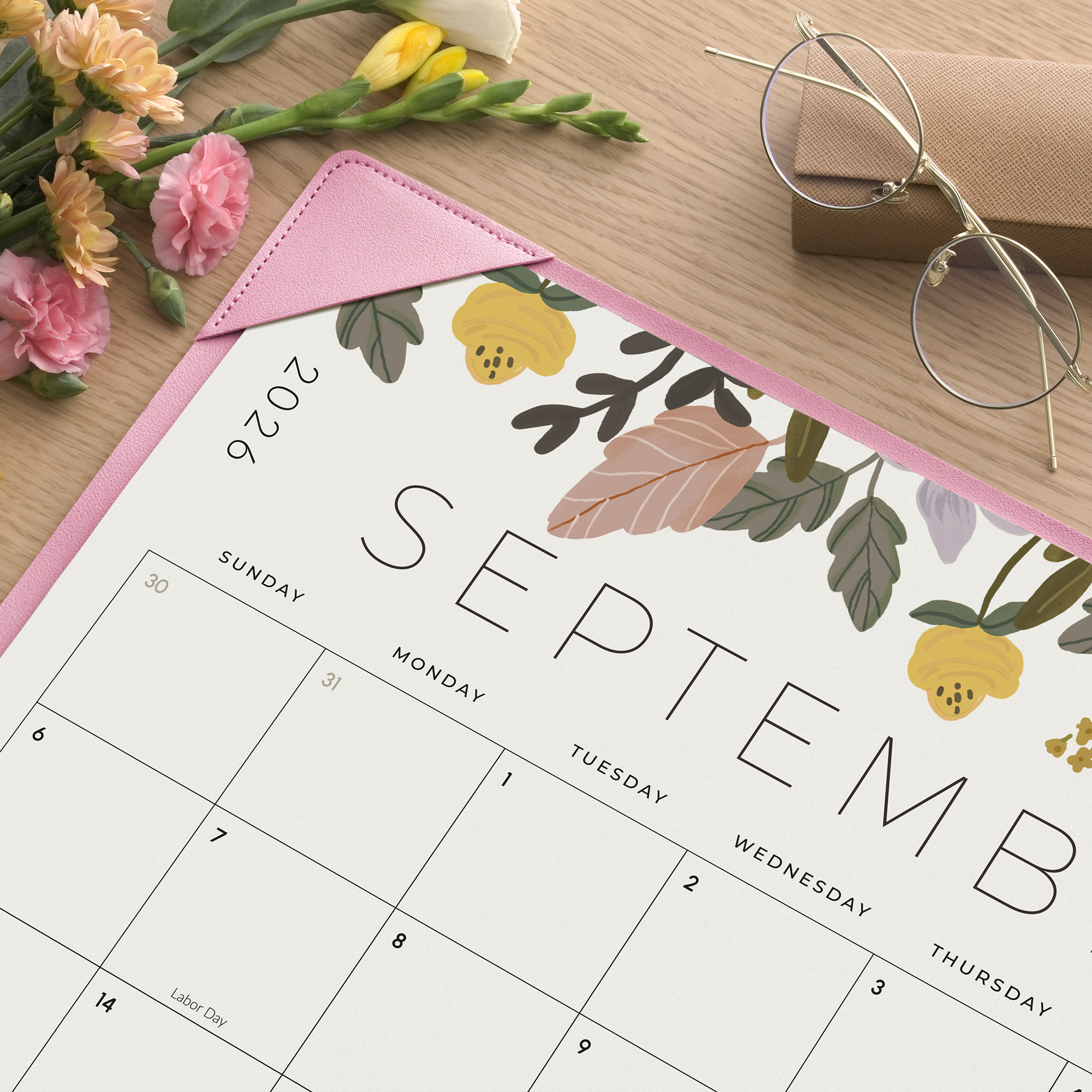 Cabbrix 2026-27 Desk Calendar, 21"L×17"W, Floral Elements, Pink