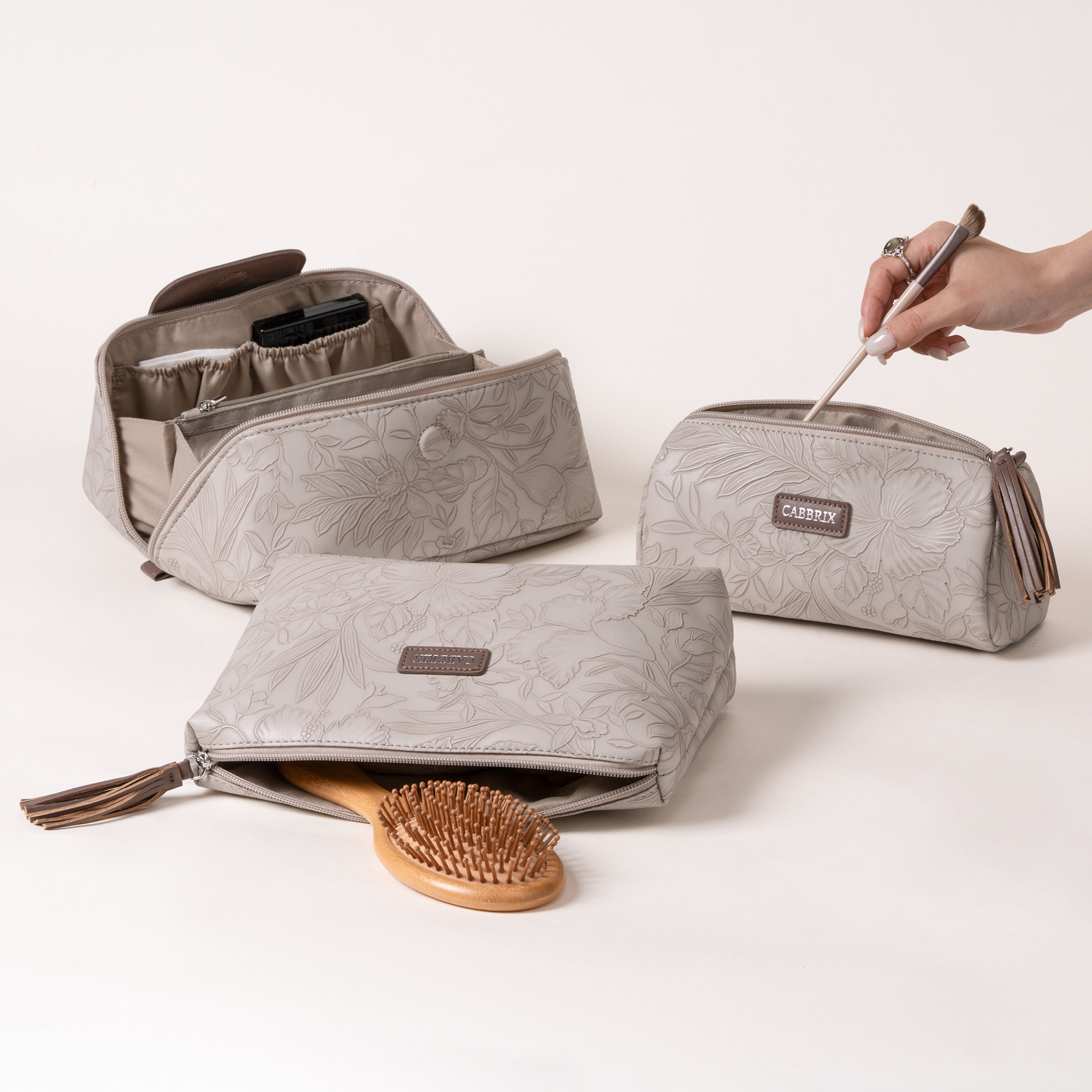 Cabbrix Travel Makeup Bag, 3 Pcs Set Large Capacity Cosmetic Bag, Apricot