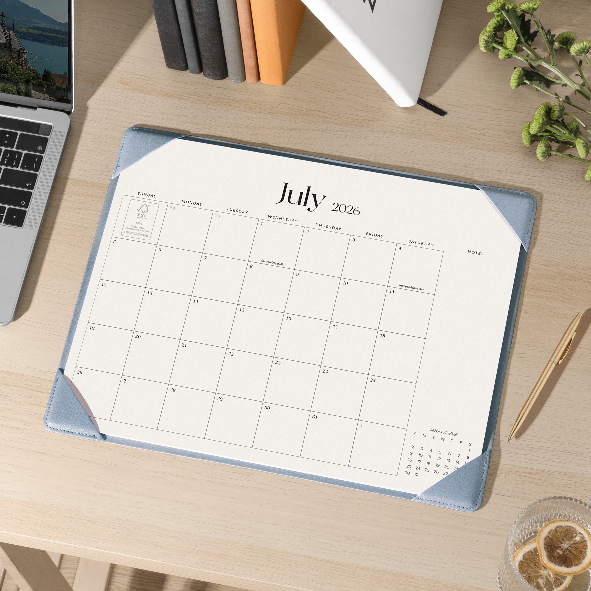 Cabbrix 2026-27 Desk Calendar, 15"L×12"W, Simplified Style, Blue