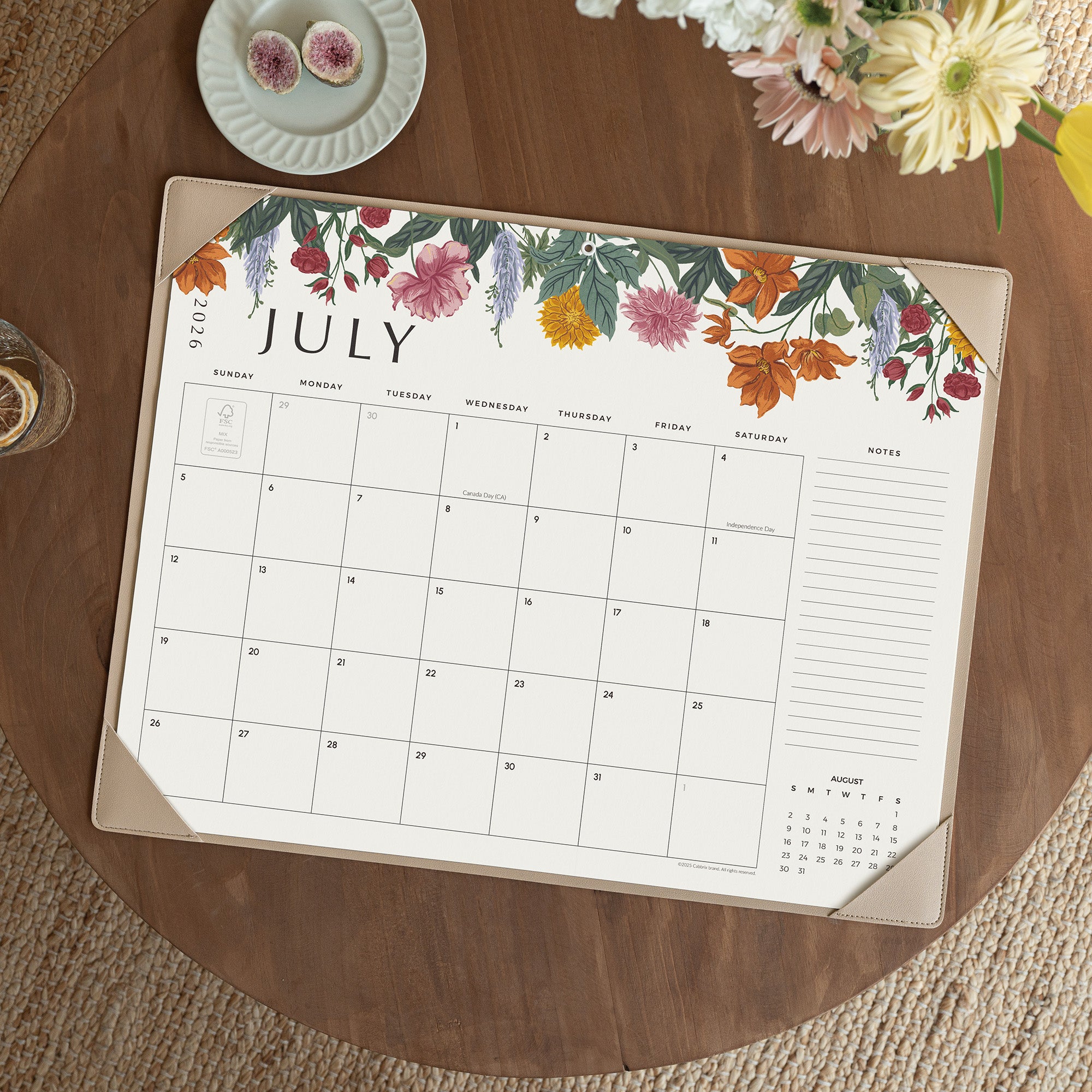 Cabbrix 2026-27 Desk Calendar, 21"L×17"W, Vine Poem, Apricot