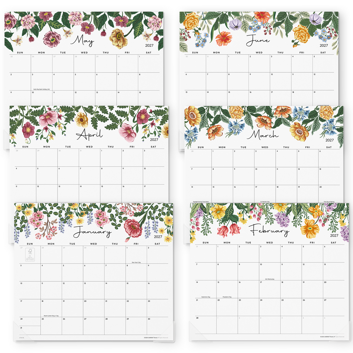 Cabbrix 2027-2028 Magnetic Calendar for Fridge, 13"L×12"W, Vibrancy Floral Design
