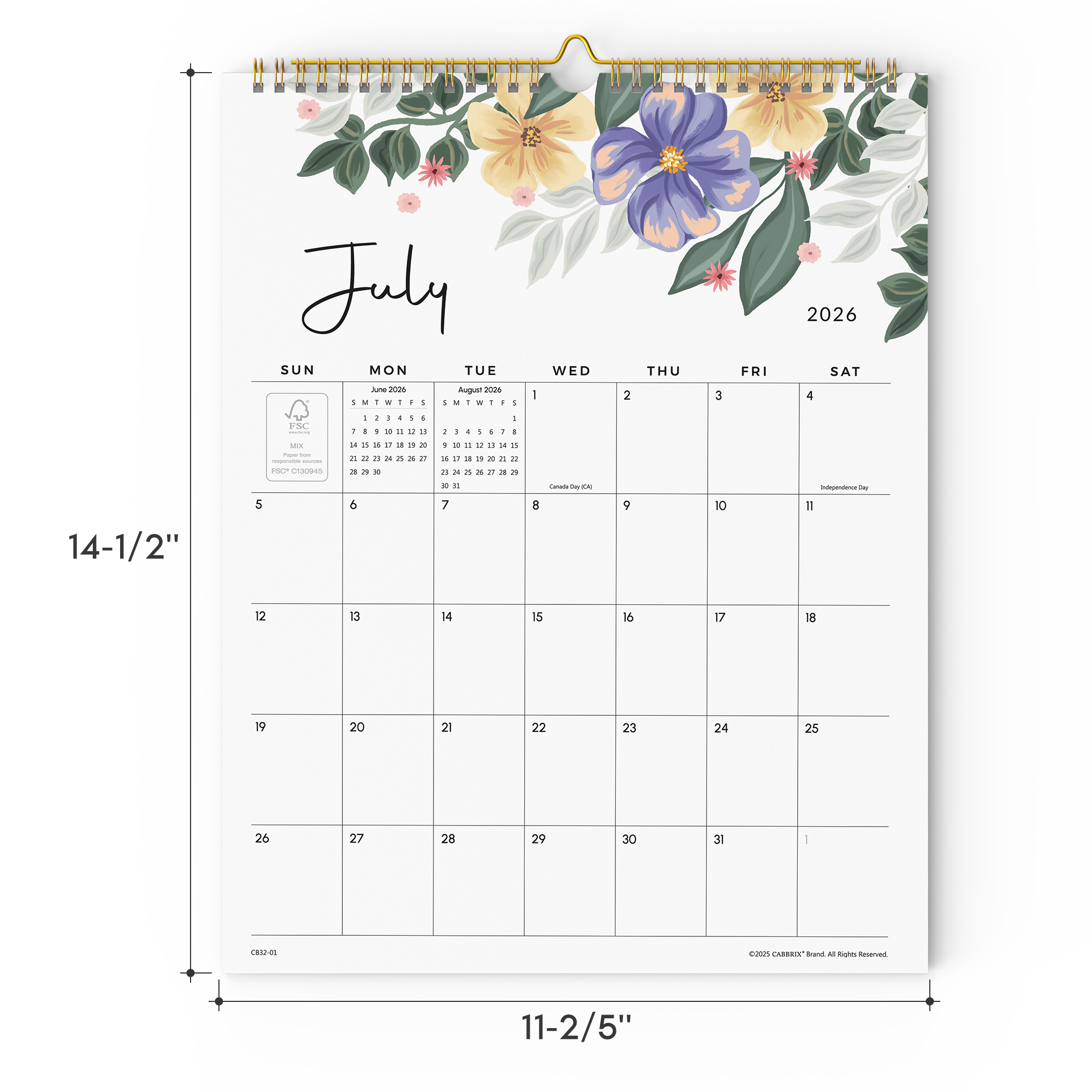 Cabbrix 2026-27 Wall Calendar, Twin-Wire Binding, 12"L×15"W, Bloom Chronicles