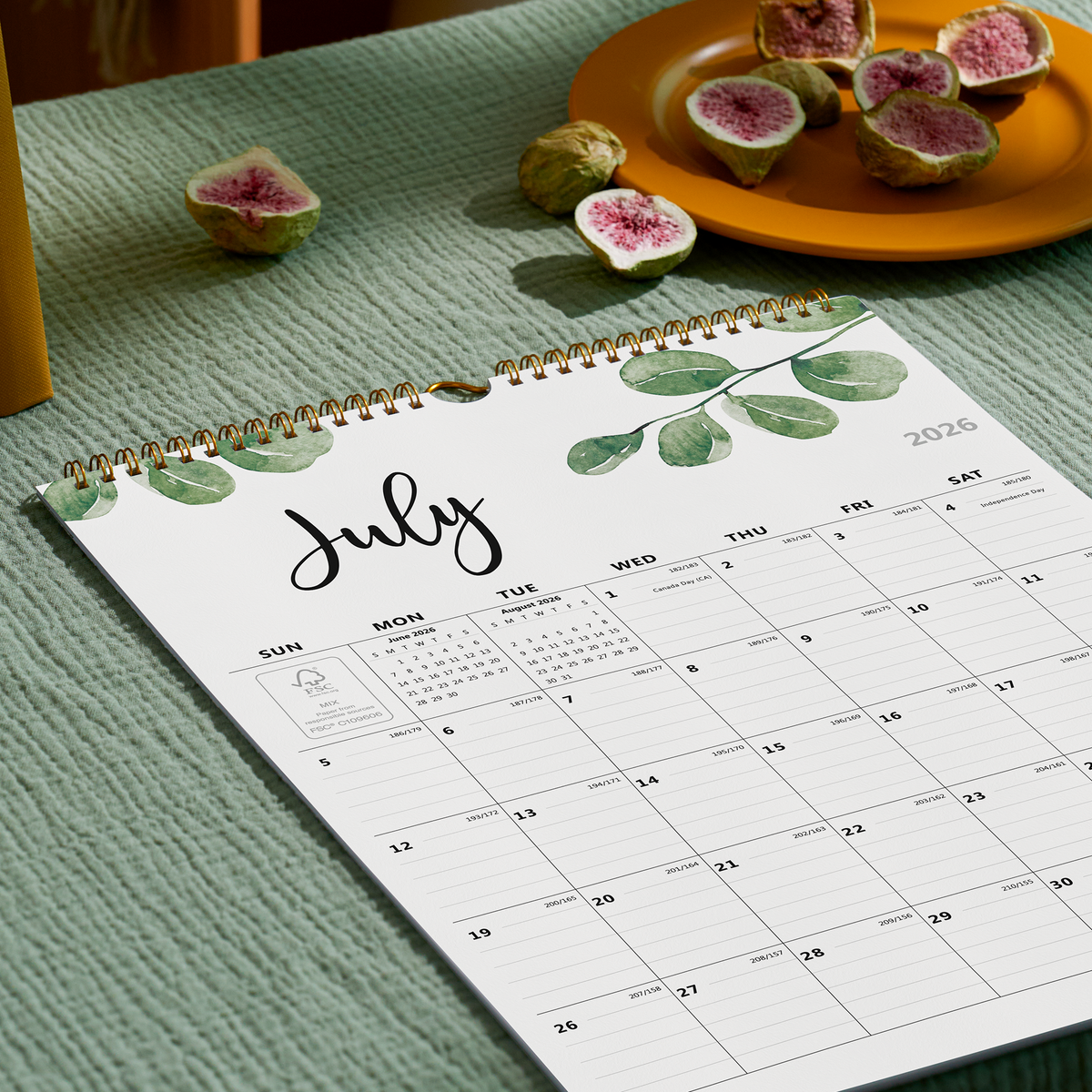 Cabbrix 2026-2027 Wall Calendar, Spiral Binding, 12"L×15"W, Botanical Elements