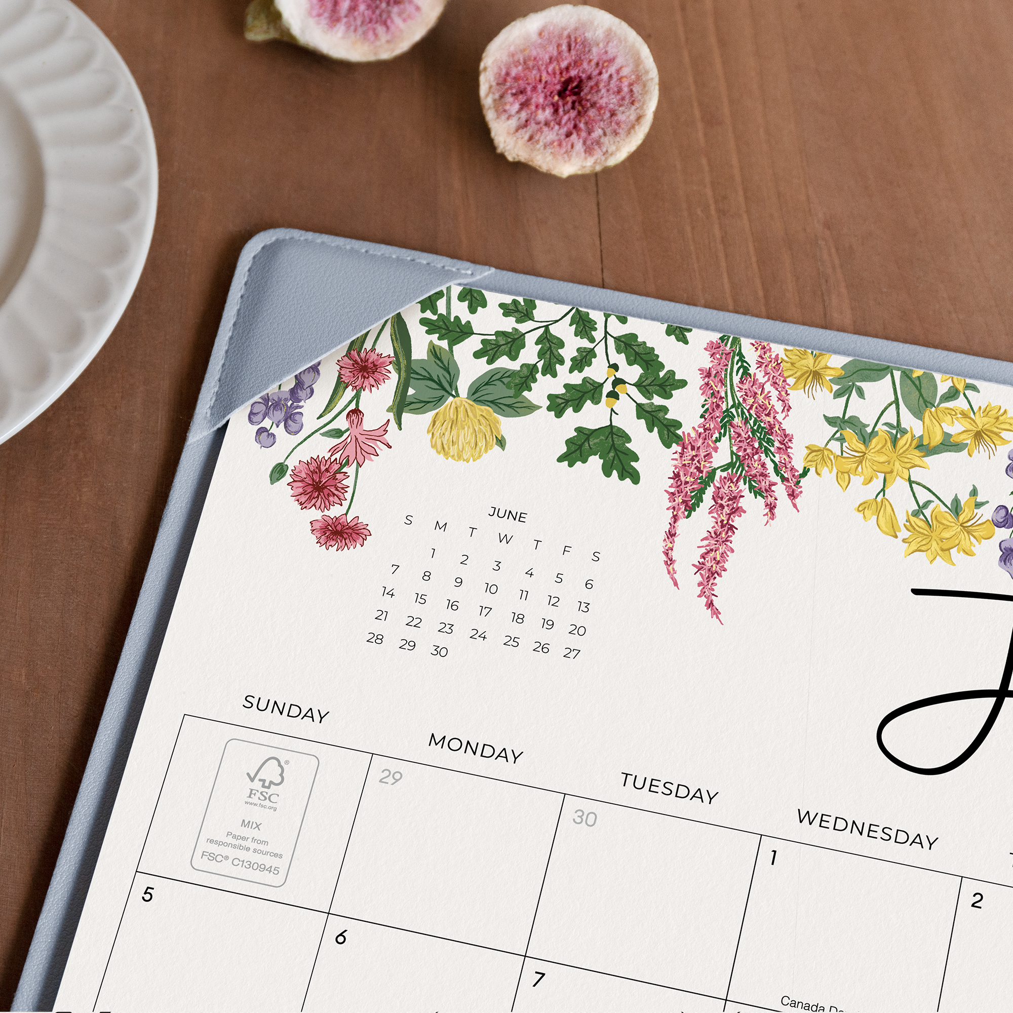 Cabbrix 2026-27 Desk Calendar, 15"L×12"W, Vine Poem, Blue