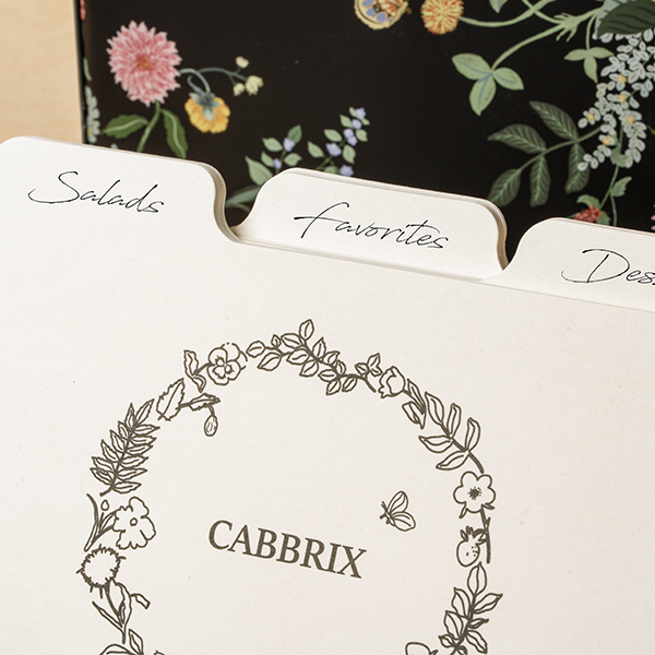 Cabbrix Stylish Recipe Box with Cards, Dahlias