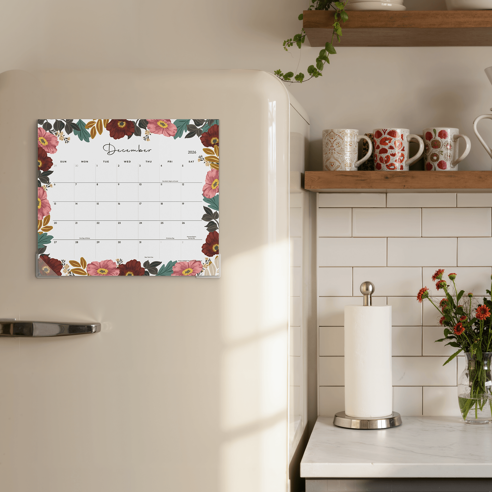 Cabbrix 2026-27 Magnetic Calendar for Fridge, 13"L×12"W, Bloom Chronicles