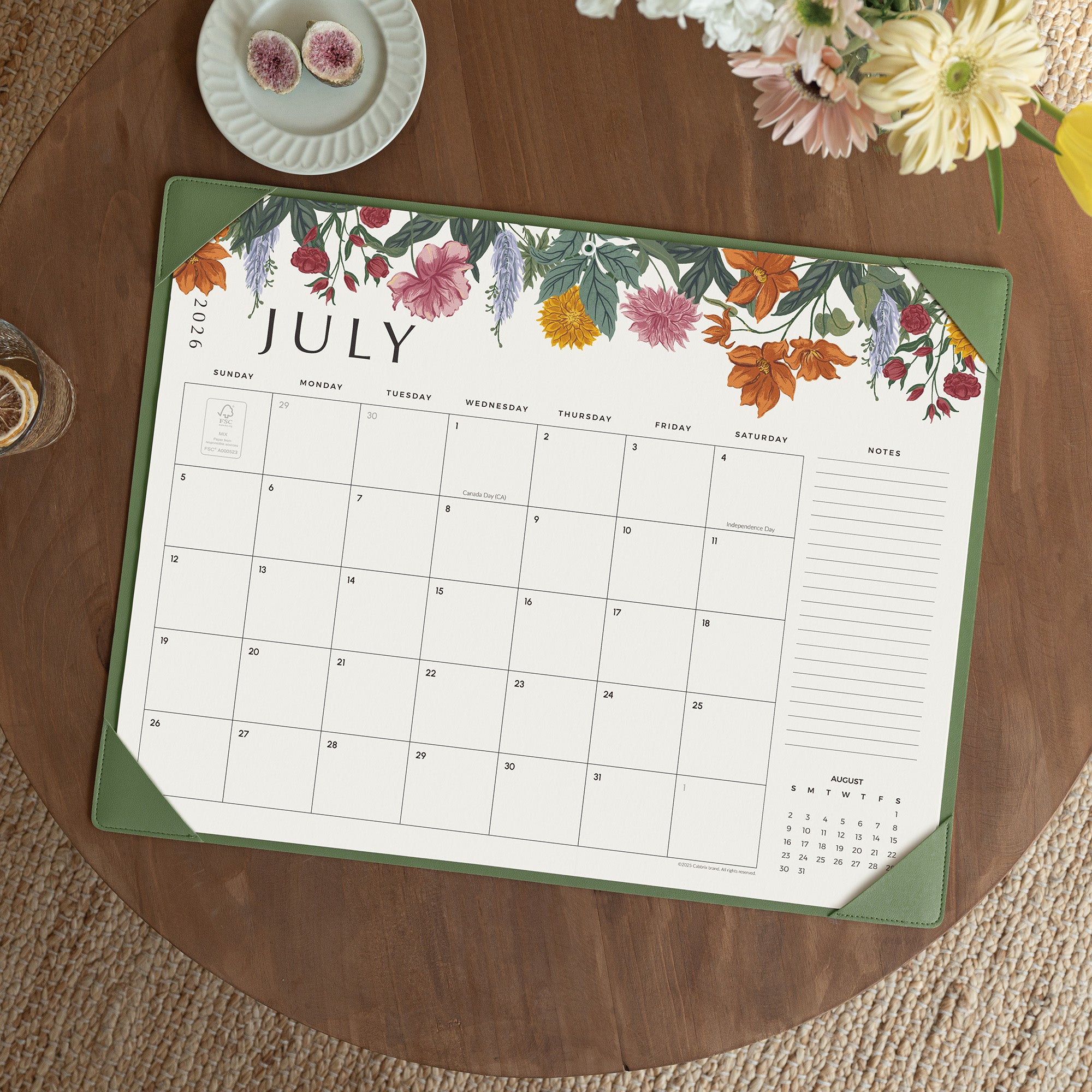 Cabbrix 2026-27 Desk Calendar, 21"L×17"W, Vine Poem, Green